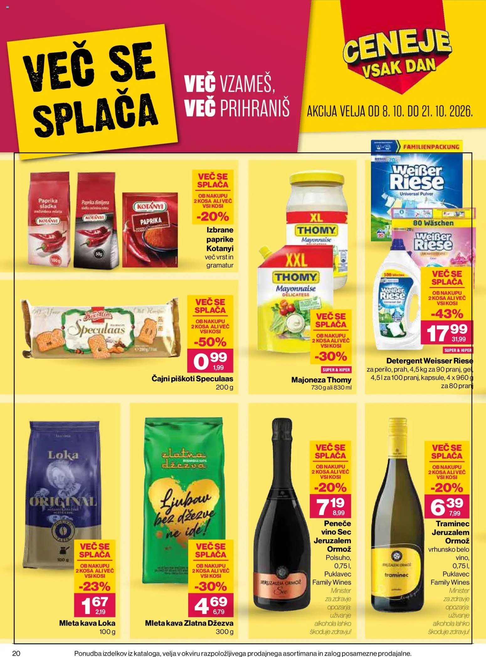 Novi Mercator katalog ponudbe – veljaven od 08.10.2026 | Stran: 20 | Izdelki: Paprika, Kava, Vino, Piskoti