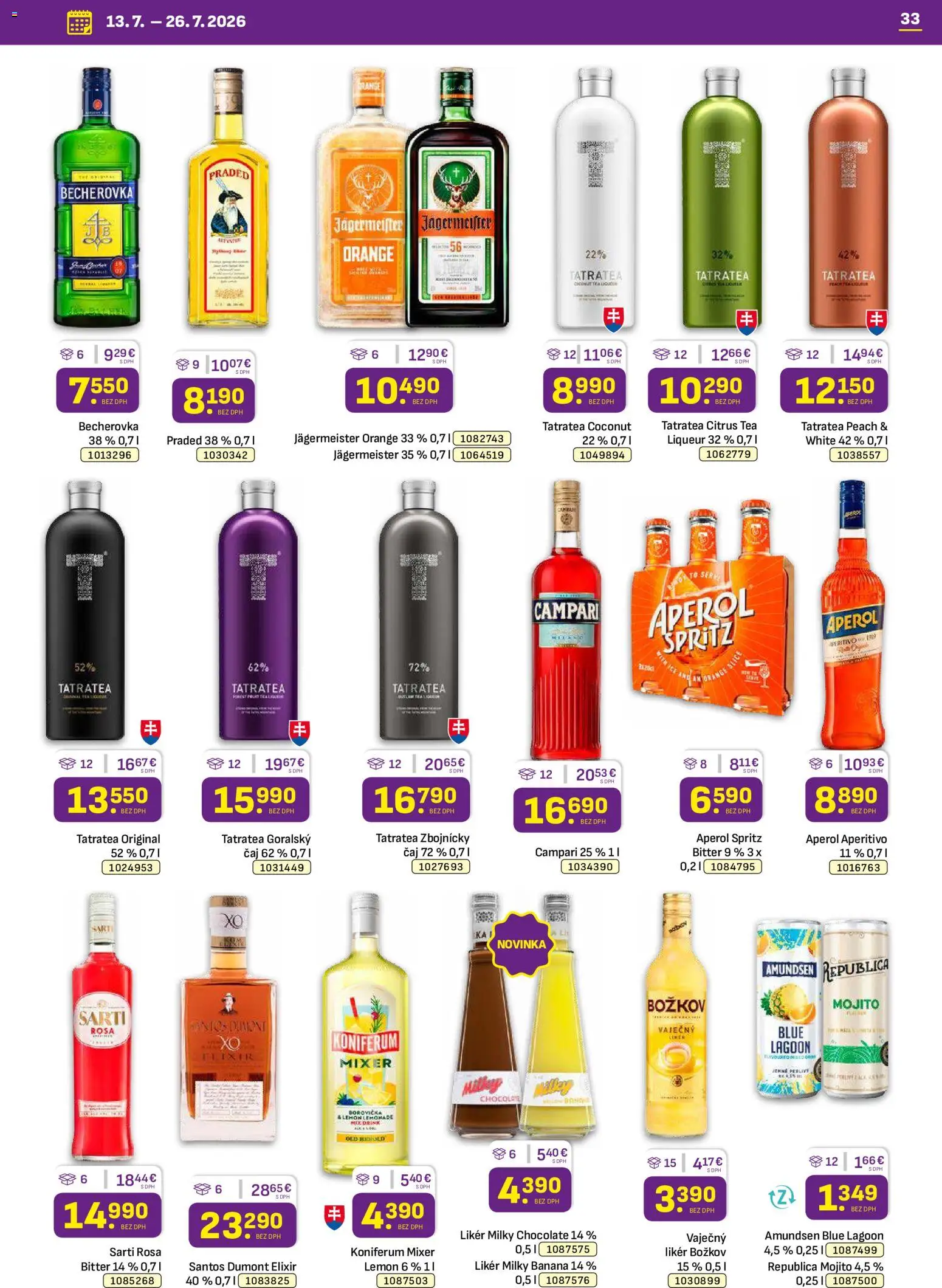 Nové Libex akcie – leták je platný od 13.07.2026 | Strana: 33 | Produkty: Mixér, Becherovka, Borovička