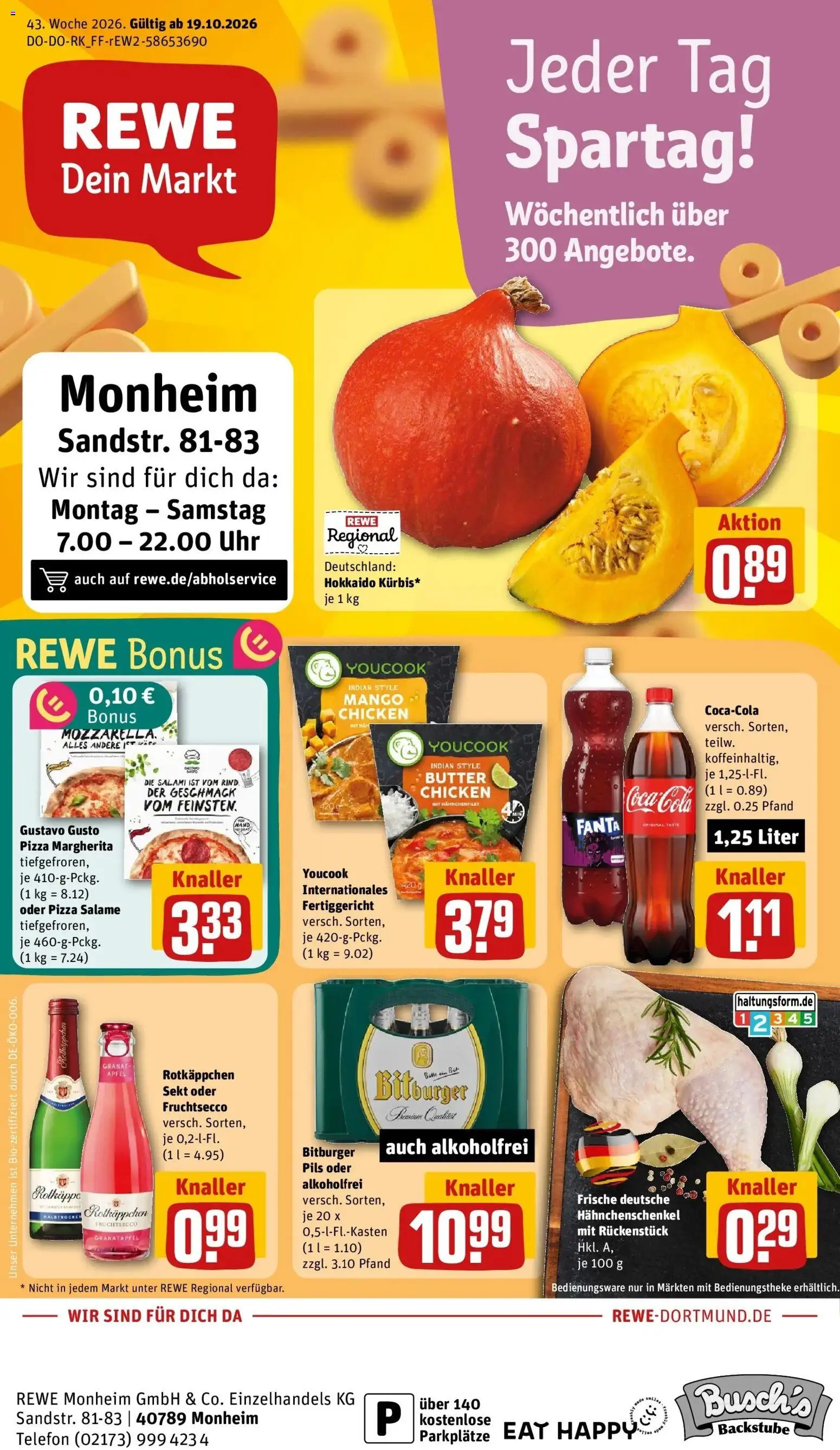 REWE Prospekt ab 19.10.2026 zum Blättern » Angebote | Seite: 3 | Produkte: Pils, Rotkäppchen, Pizza, Uhr