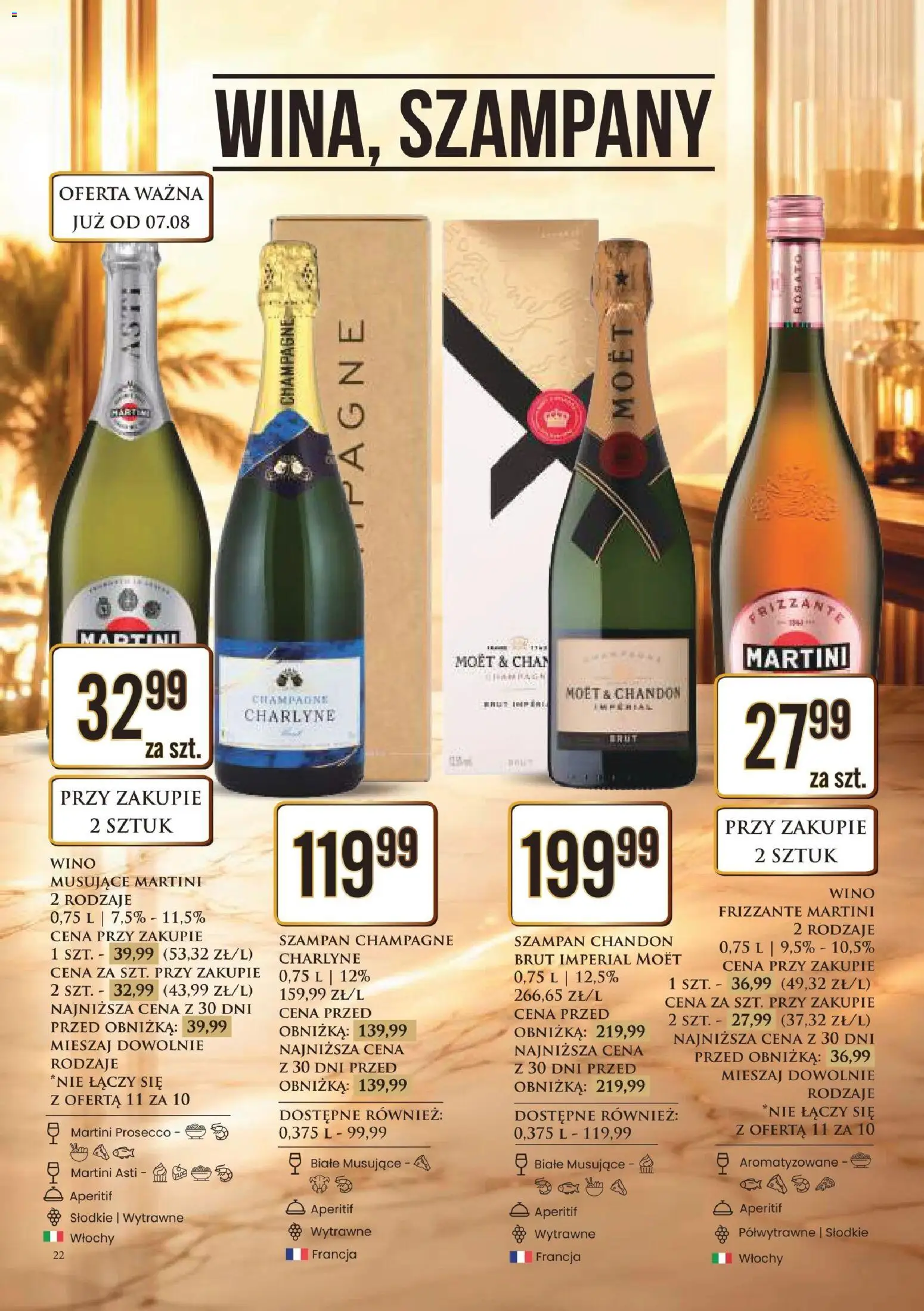 Dino gazetka alkoholowa od 07.08.2026 | Strona: 22 | Produkty: Martini asti, Champagne, Aperitif, Martini Cena