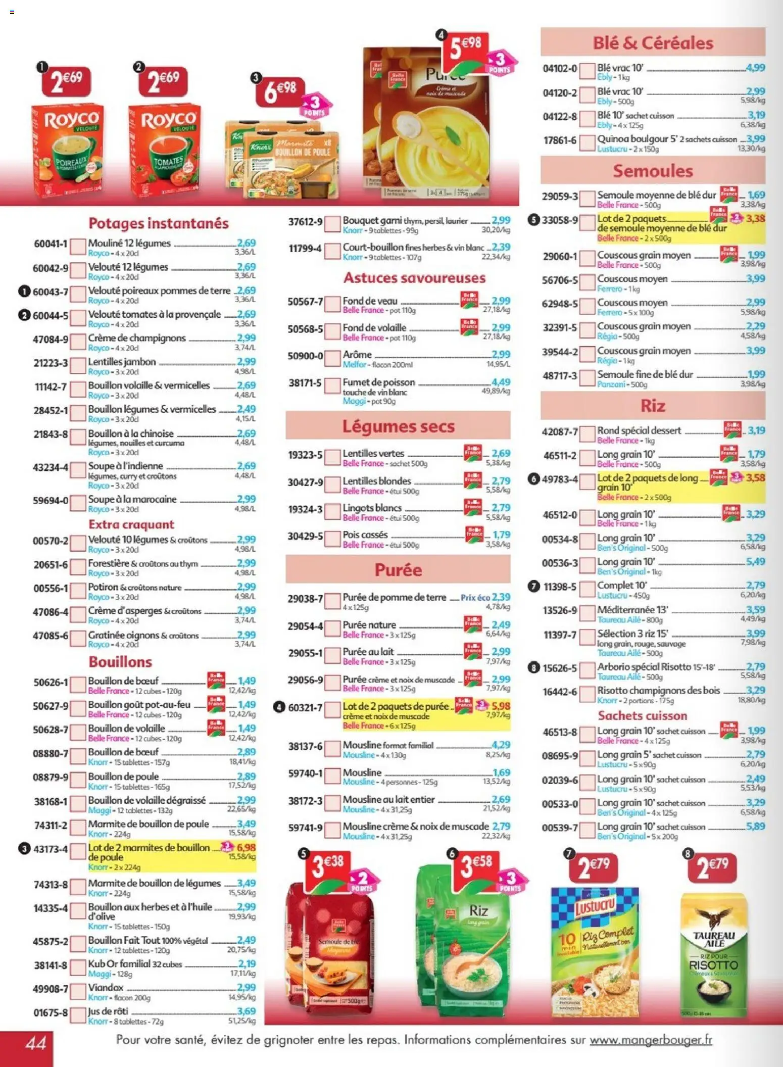 {H1} | Page: 44 | Produits: Soupe, Pommes, Noix, Pommes de terre