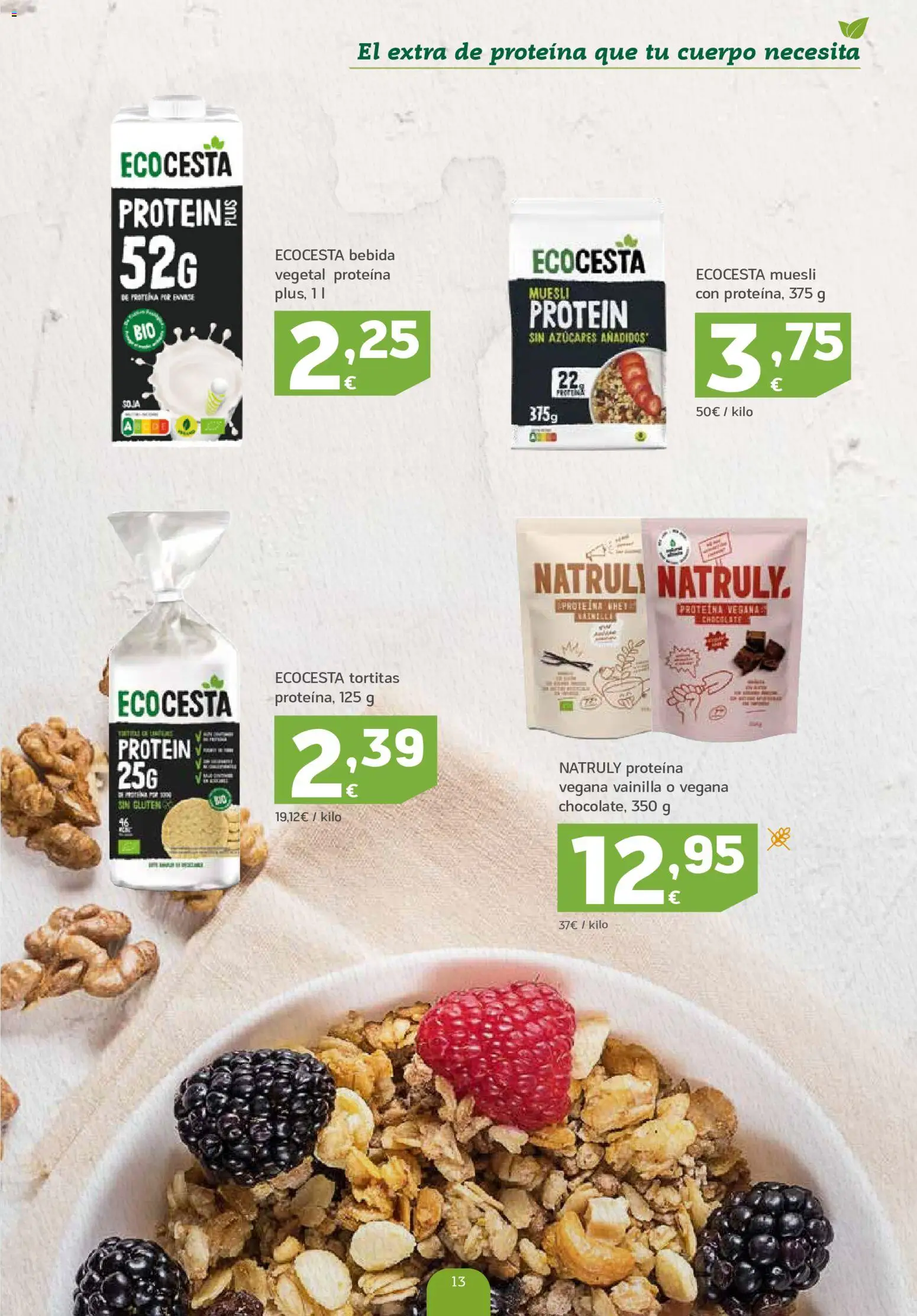HiperDino Productos Ecológicos │ válido desde el 23/10/2026 | Página: 13 | Productos: Proteína, Vainilla, Muesli