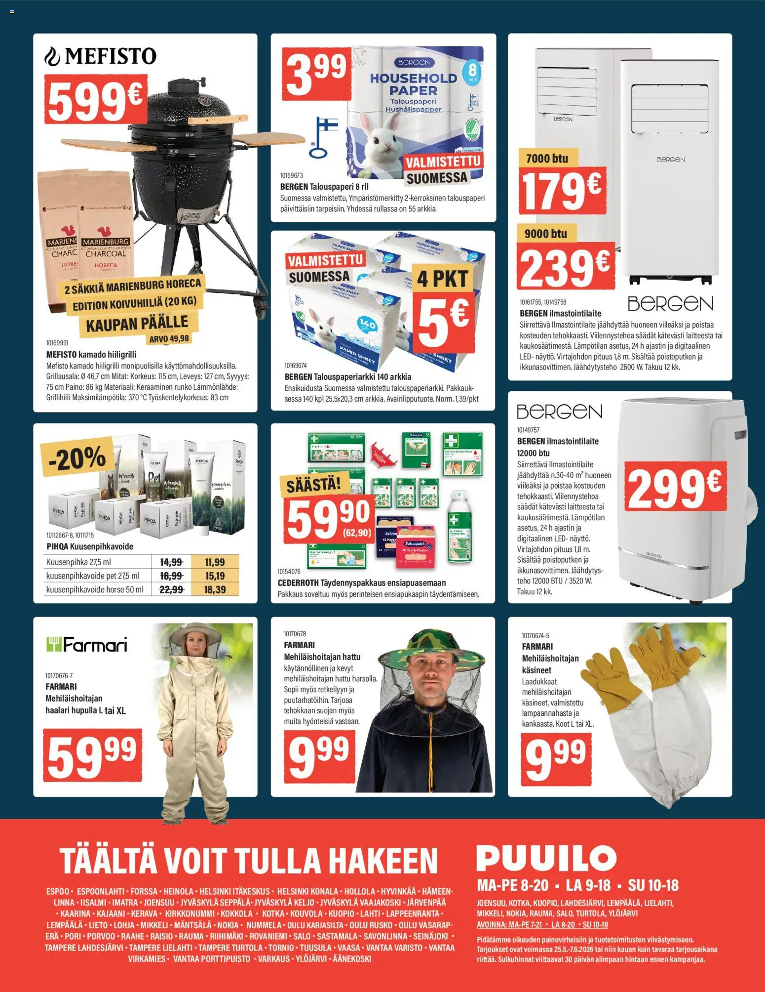 Puuilo tarjoukset – voimassa 25.05.2026 alkaen | Sivu: 20 | Tuotteet: Ilmastointilaite, Haalari, Hattu, Käsineet
