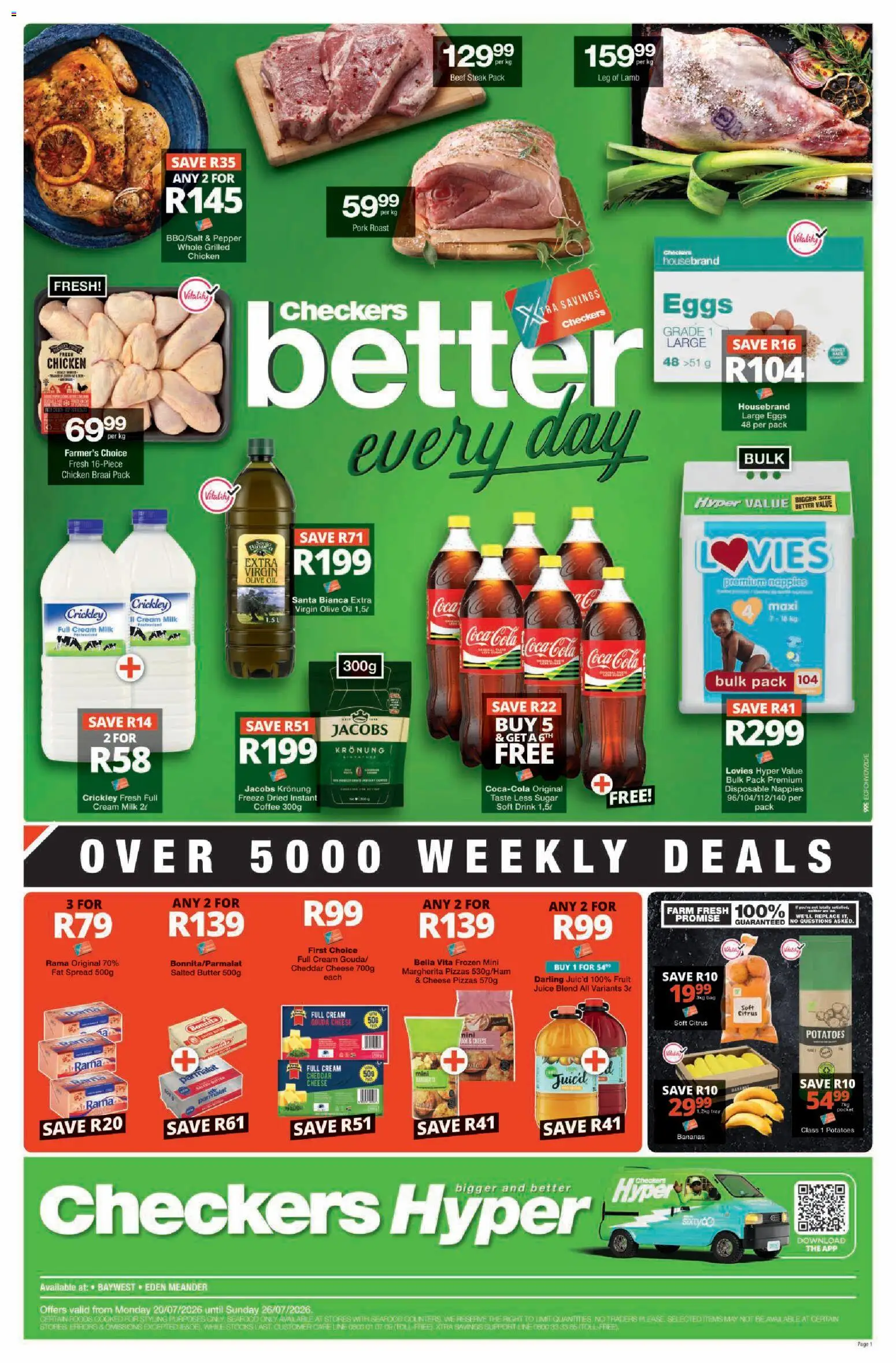 New Checkers catalogue – valid from 20/07/2026 | Page: 1 | Products: Milk, Coffee, Juice, Nappies