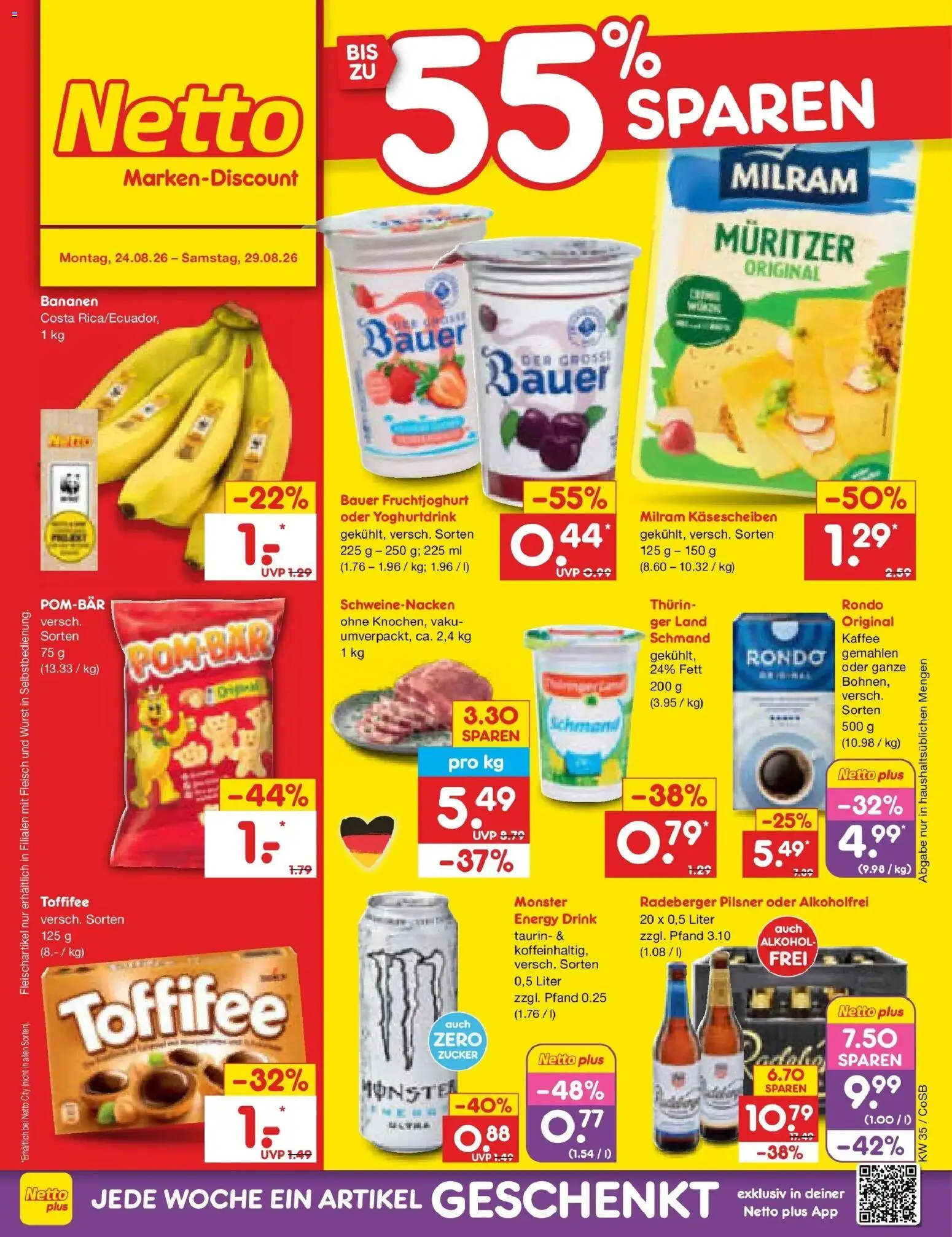 Netto Marken-Discount Prospekt Leipzig (ab 24.08.2026) » Angebote | Seite: 1 | Produkte: Fruchtjoghurt, Alkohol, Wurst, Radeberger pilsner