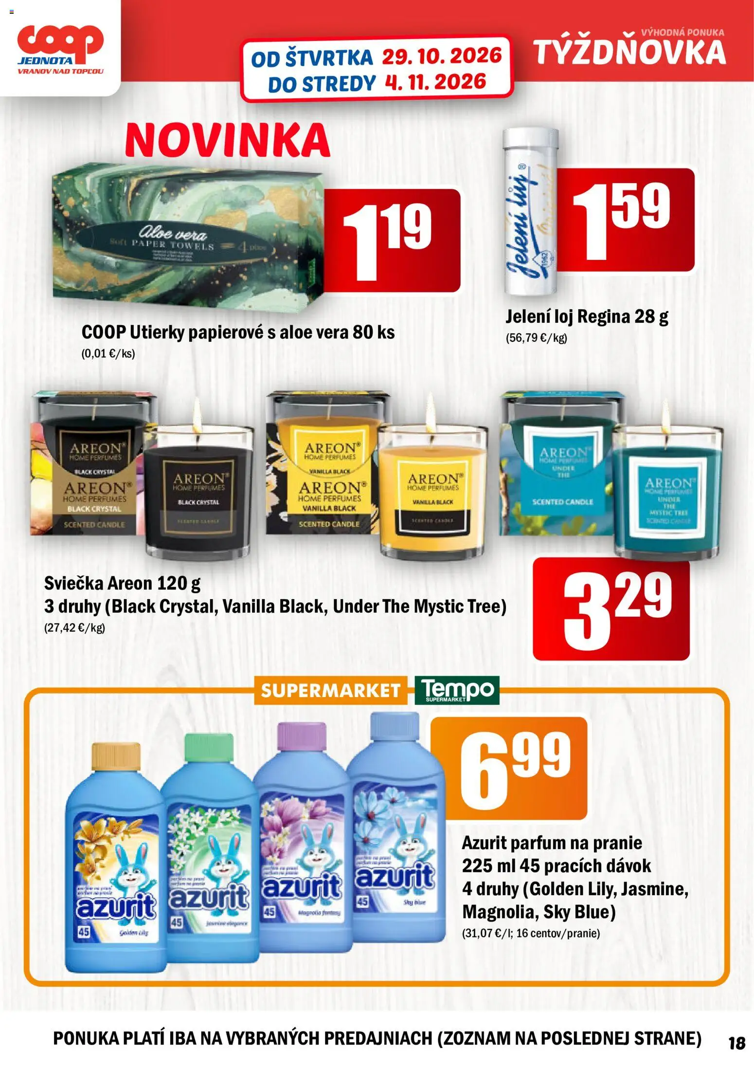 Nové COOP Jednota akcie – leták je platný od 29.10.2026 | Strana: 18 | Produkty: Aloe Vera, Utierky