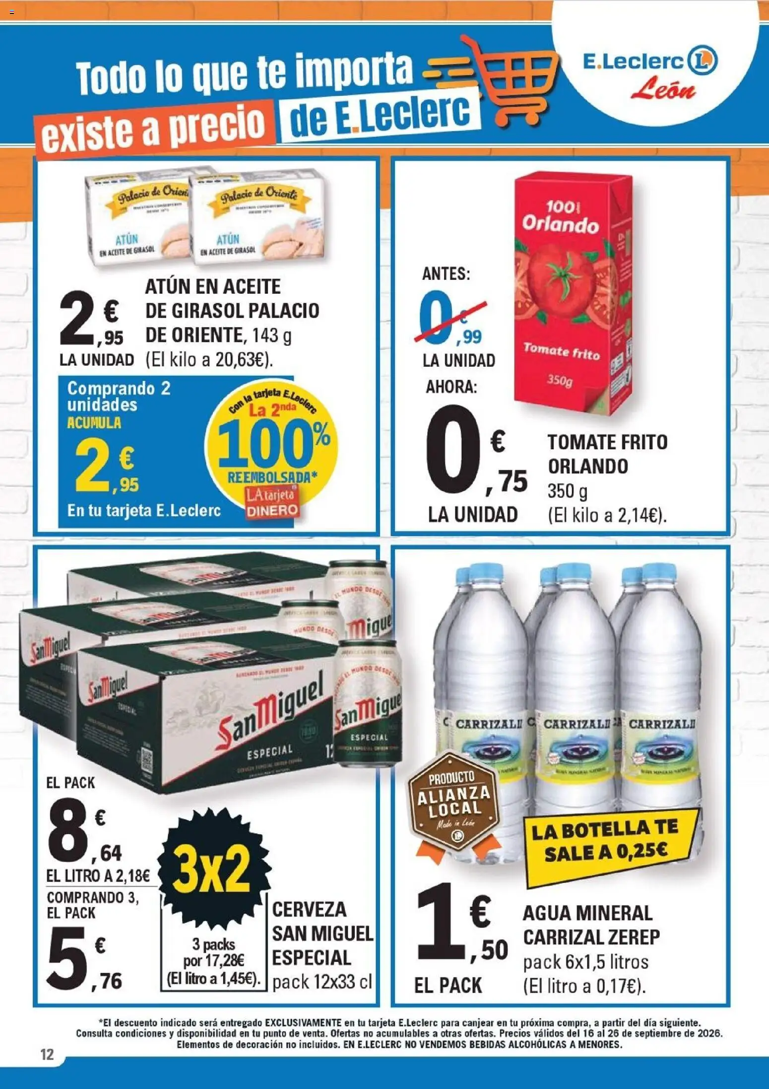 E.Leclerc - León │ válido desde el 16/09/2026 | Página: 12 | Productos: Aceite, Bebidas, Decoración, Agua