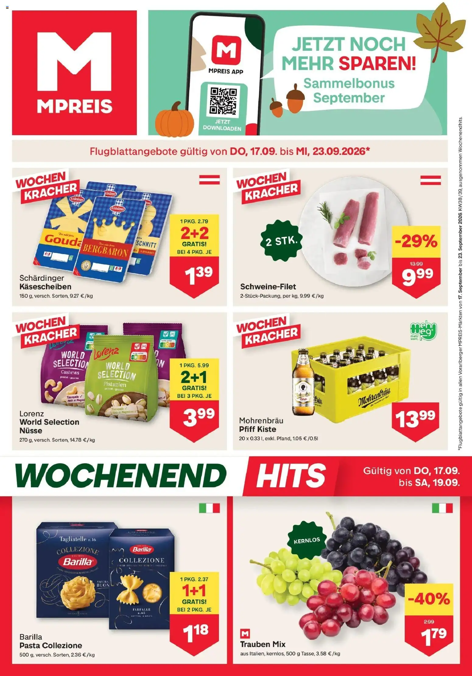 MPREIS St.Gallenkirch von 17.09.2026 - Aktuelle Angebote | Seite: 1 | Produkte: Pasta, Nüsse, Barilla