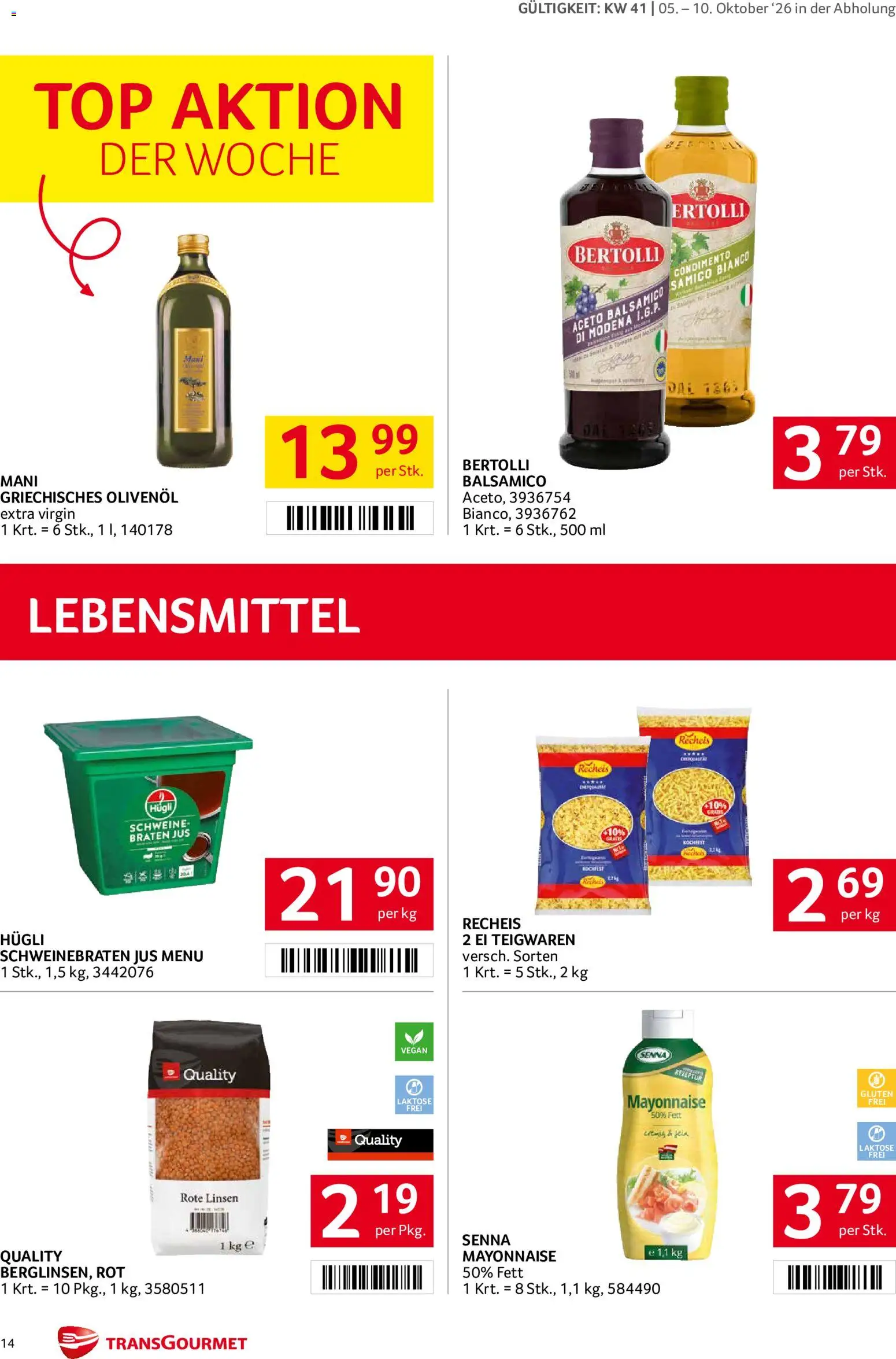 Transgourmet Flugblatt gültig ab 05.10.2026 | Seite: 14 | Produkte: Mayonnaise, Lebensmittel