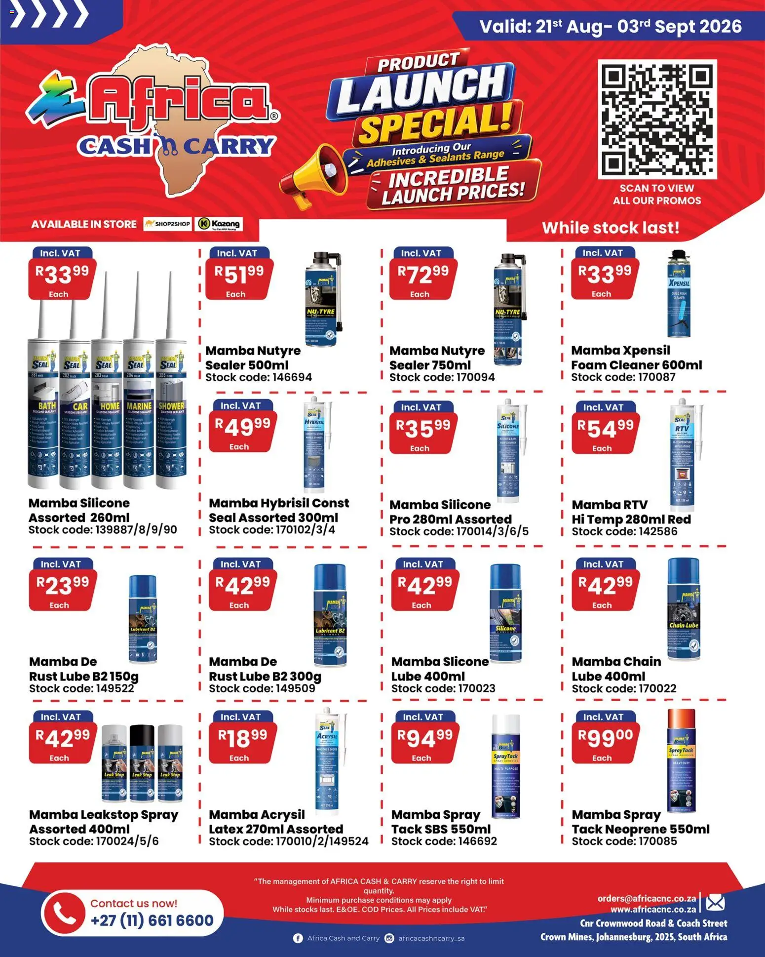 New Africa Cash & Carry catalogue – valid from 21/08/2026 | Page: 1 | Products: Bath, Shower, Stock, Foam