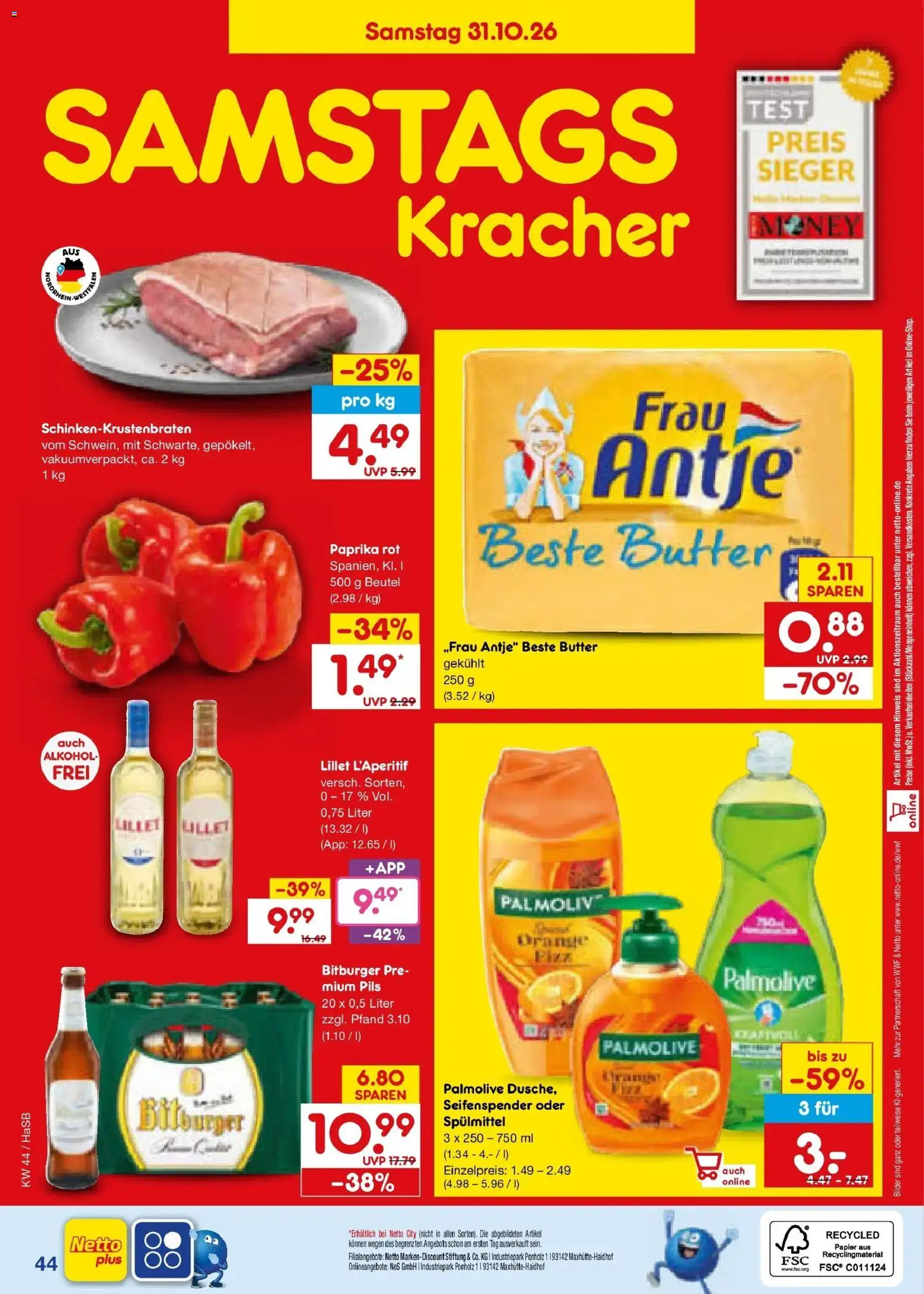 Netto Marken-Discount Prospekt Unna – gültig ab 26.10.2026 | Seite: 58 | Produkte: Butter, Lillet, Paprika, Alkohol