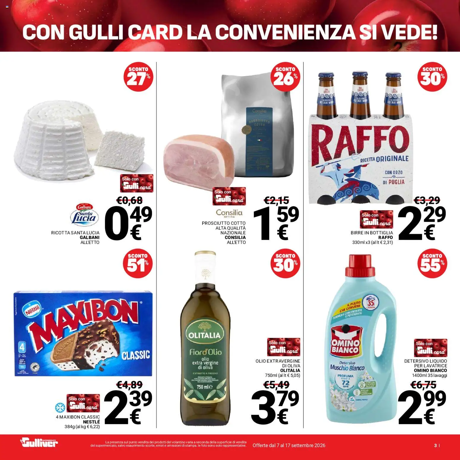 Volantino Gulliver del 07/09/2026 | Pagina: 3 | Prodotti: Prosciutto Cotto, Prosciutto, Lavatrice, Olio extra vergine