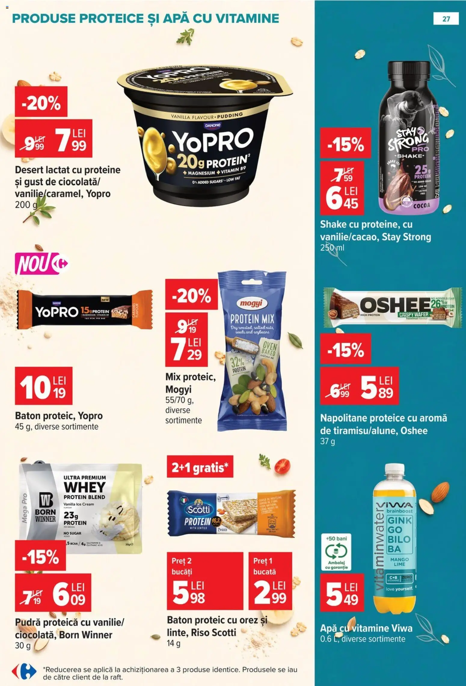 Noul catalog Carrefour – valabil de la 14.10.2026 | Pagină: 27 | Produse: Proteine, Apă cu vitamine, Apă, Mango