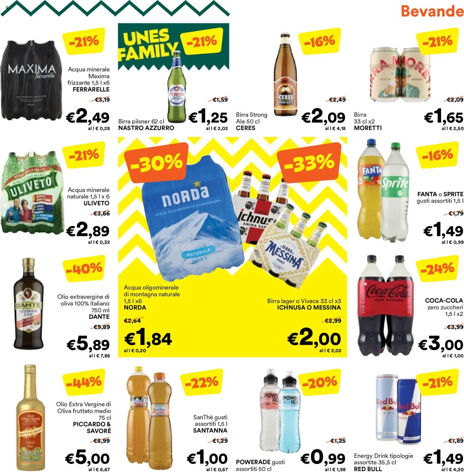 Volantino Unes del 29/07/2026 | Pagina: 9 | Prodotti: Acqua, Fanta, Olio extra vergine, Ferrarelle