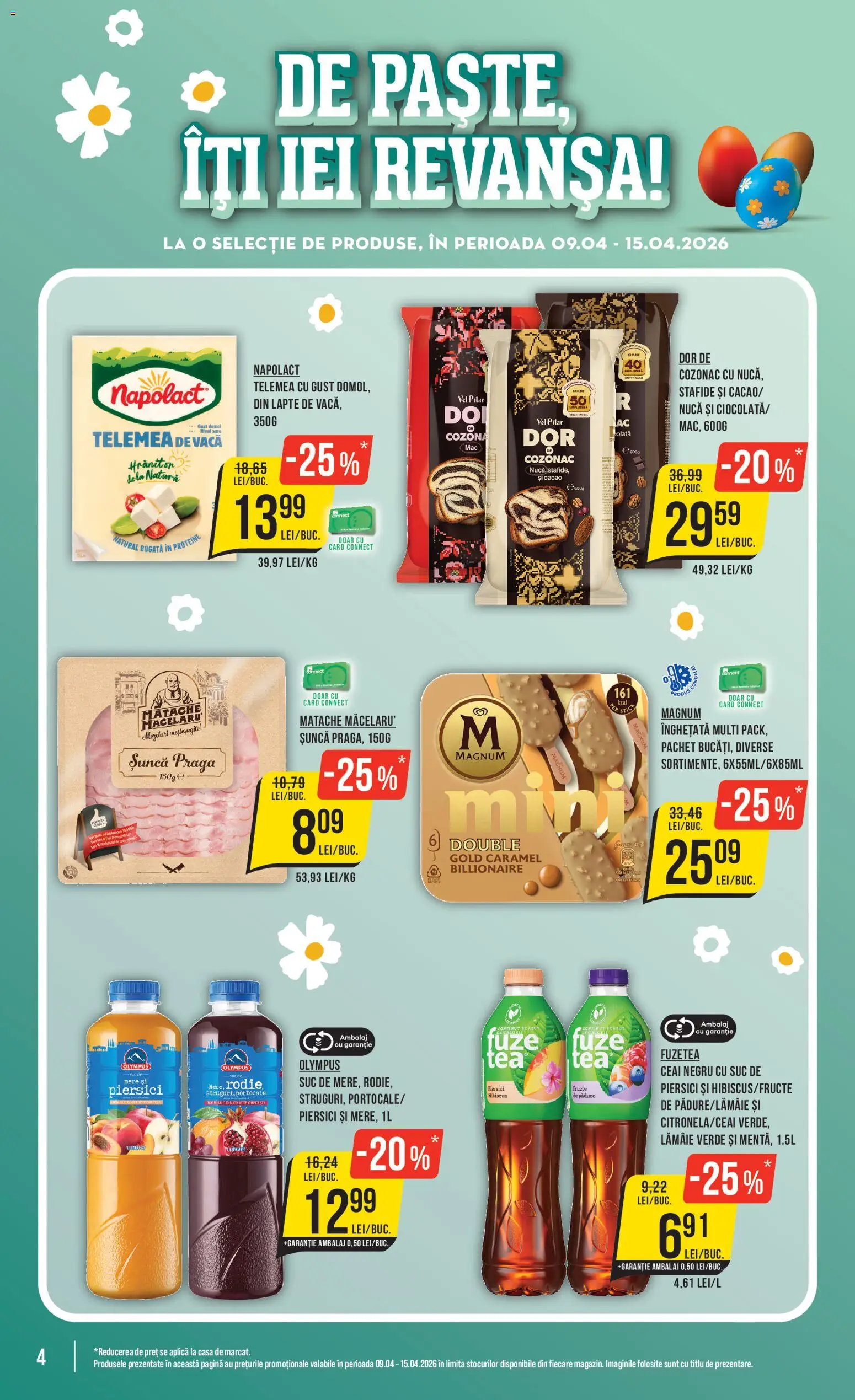 Noul catalog Mega Image – valabil de la 09.04.2026 | Pagină: 4 | Produse: Masaüstü kılıfı, Lapte, Cacao, Stafide