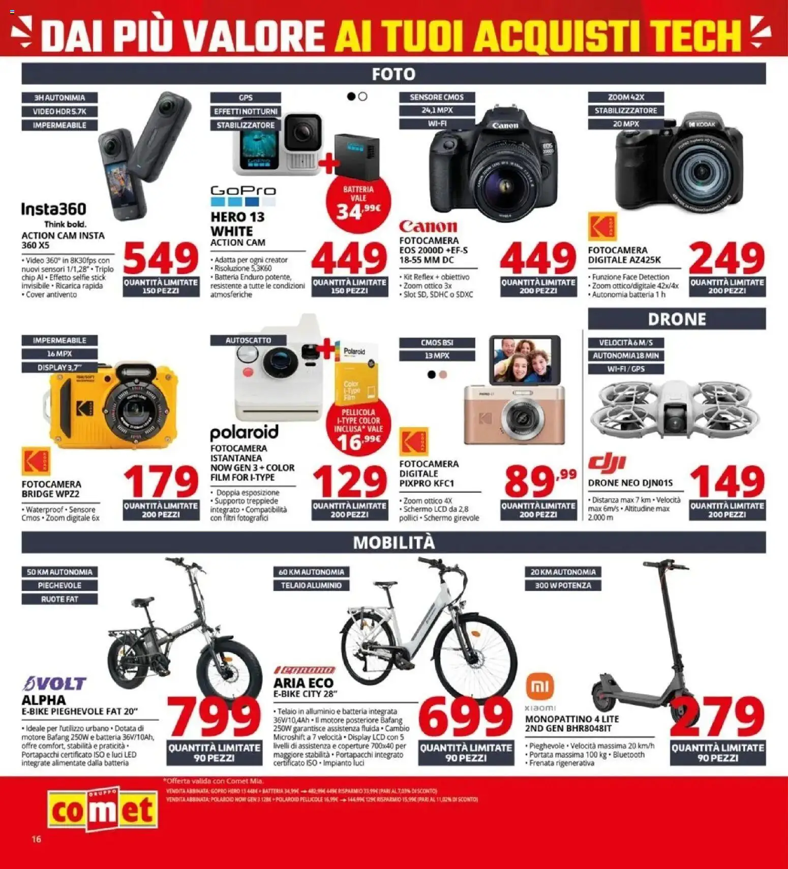 Volantino Comet del 05.03.2026 | Pagina: 16 | Prodotti: Action cam, Video, Fotocamera, Batteria