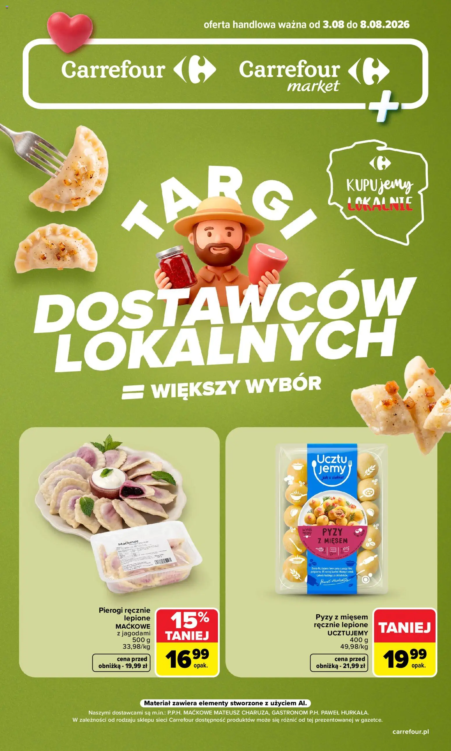 Carrefour gazetka - Targi dostawców lokalnych od 03.08.2026 | Strona: 1 | Produkty: Pierogi