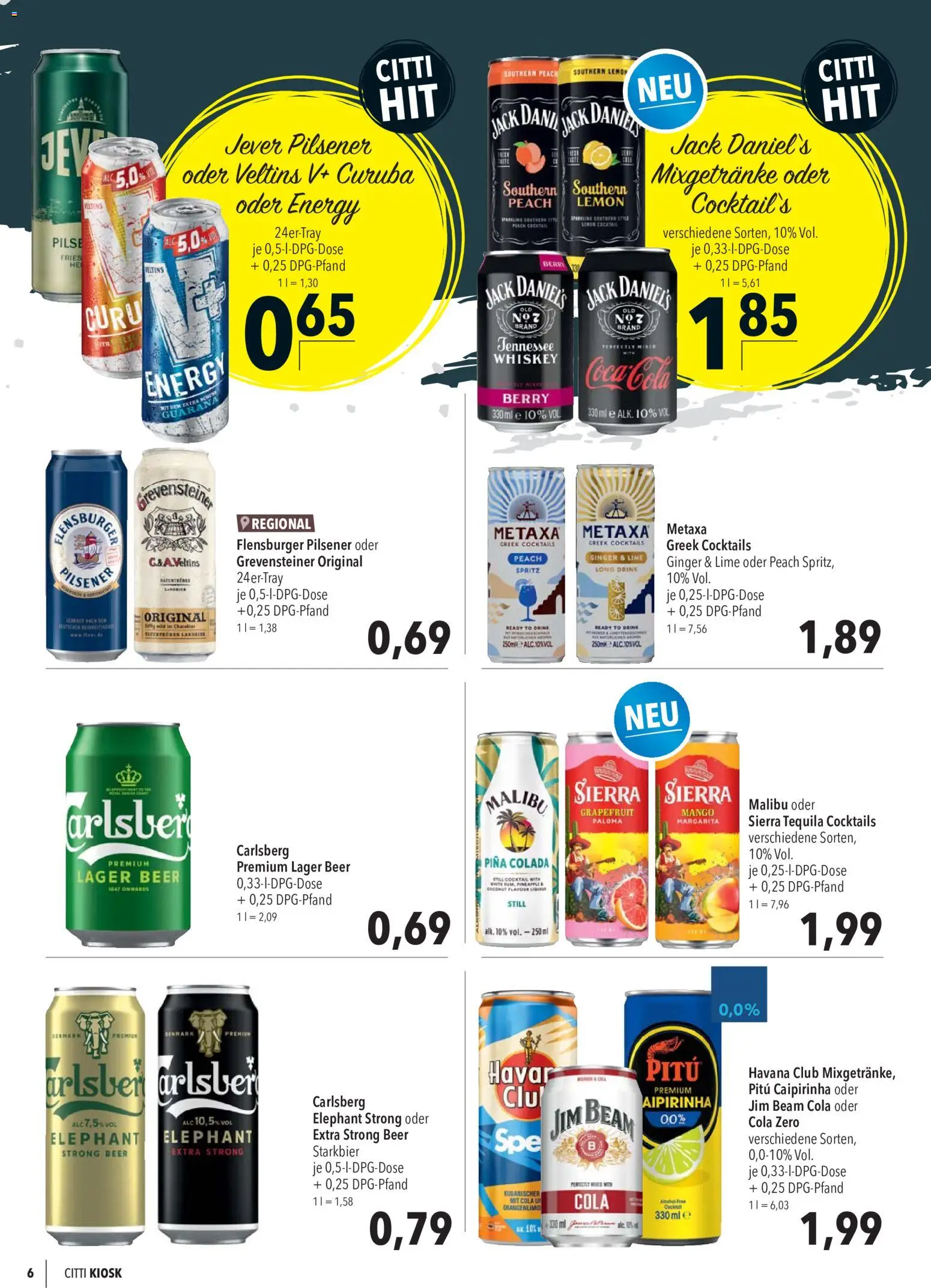 CITTI Markt Kioskwerbung – gültig ab 12.08.2026 | Seite: 6 | Produkte: Carlsberg, Jever, Whiskey, Veltins