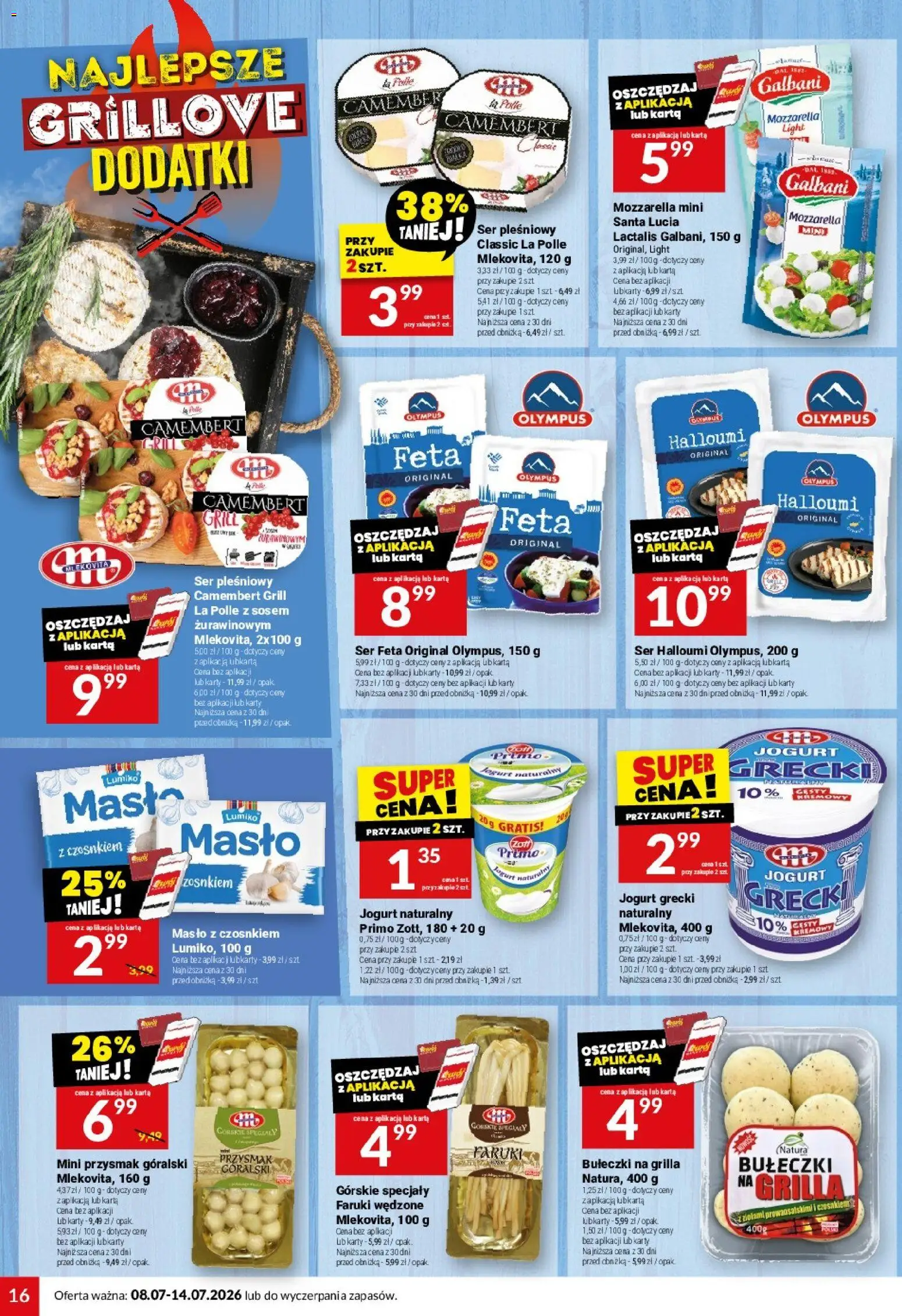 Twój Market gazetka od 08.07.2026 | Strona: 16 | Produkty: Ser pleśniowy, Grill, Camembert, Mozzarella