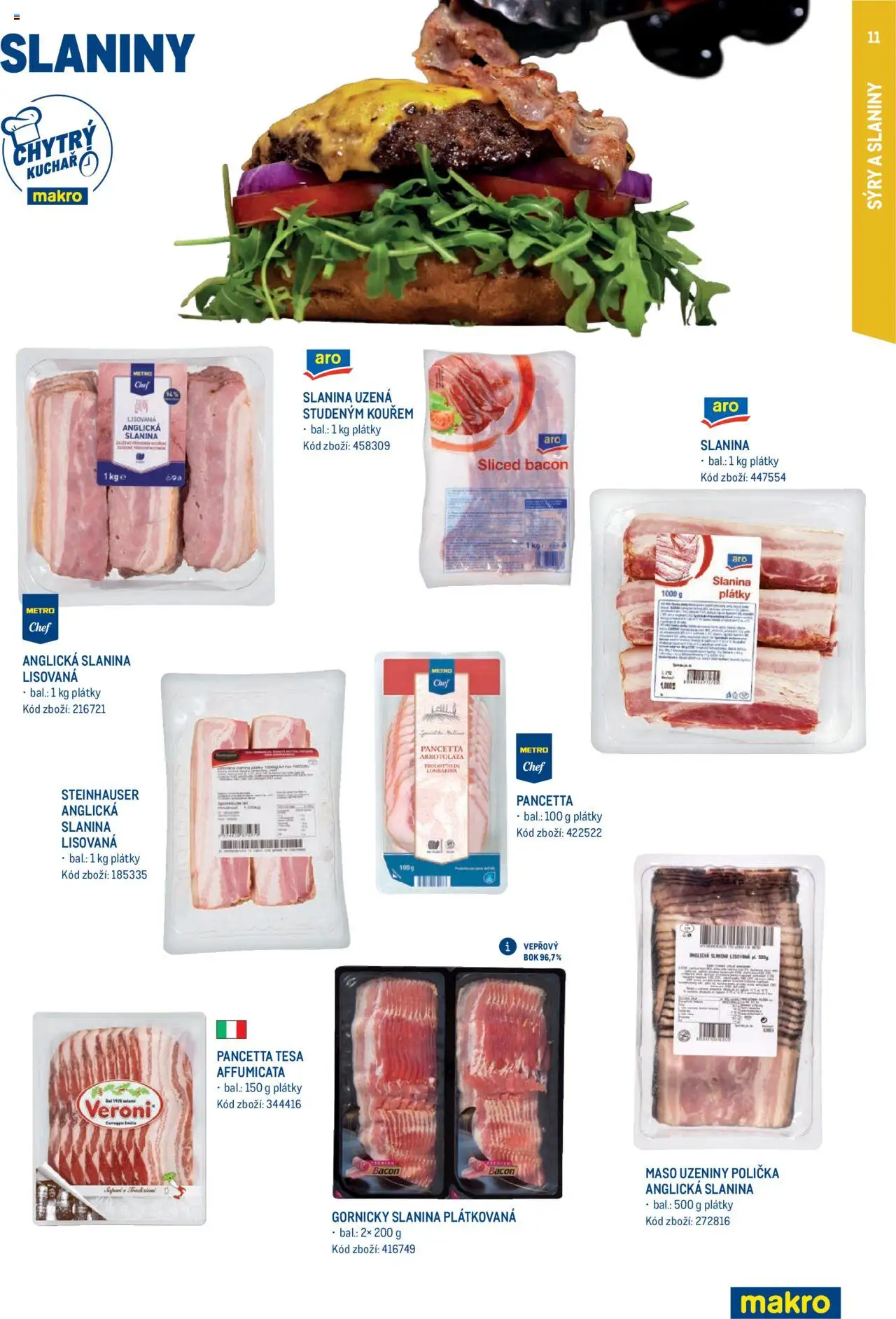 Makro leták - Burgery od 17.07.2025 | Strana: 11 | Produkty: Vepřový bok, Anglická slanina, Uzeniny, Maso