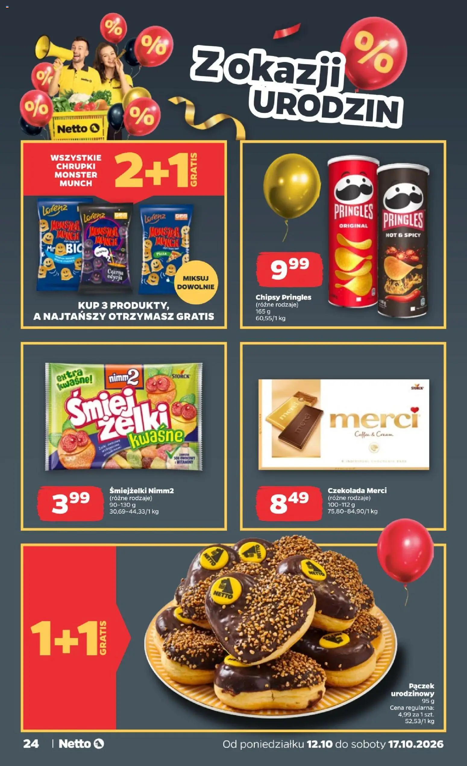 Netto gazetka od poniedziałku od 12.10.2026 | Strona: 24 | Produkty: Czekolada merci, Chipsy, Pizza, Sok