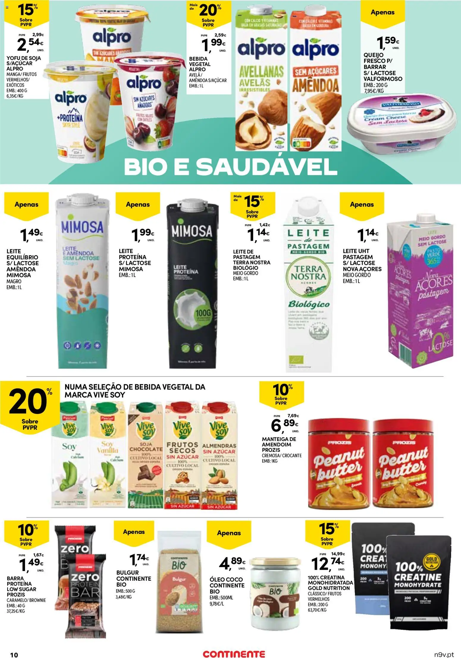 Continente Açores  │ válido de 16.04.2026 | Página: 10 | Produtos: Manteiga de amendoim, Cream cheese, Creatina monohidratada, Bebida