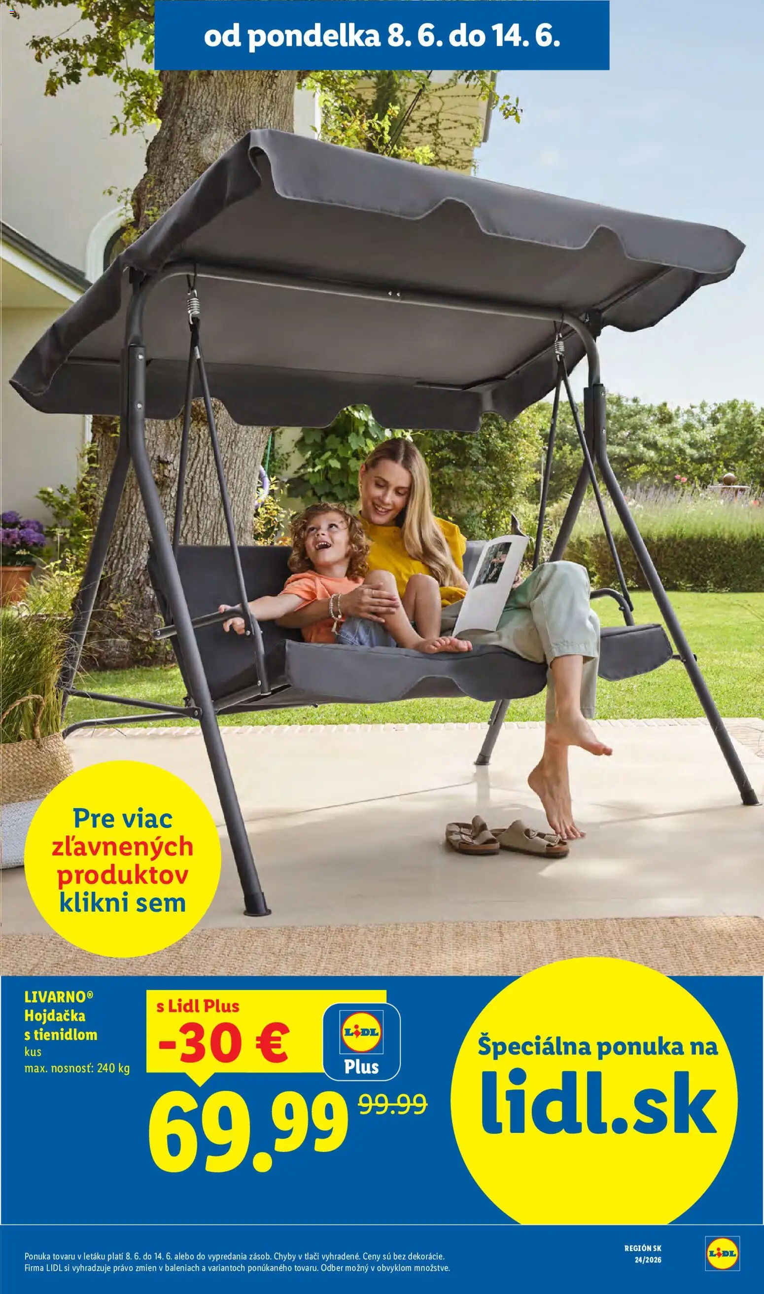 Nové Lidl akcie – leták je platný od 08.06.2026 | Strana: 15 | Produkty: Zahradná hojdačka, Hojdačka