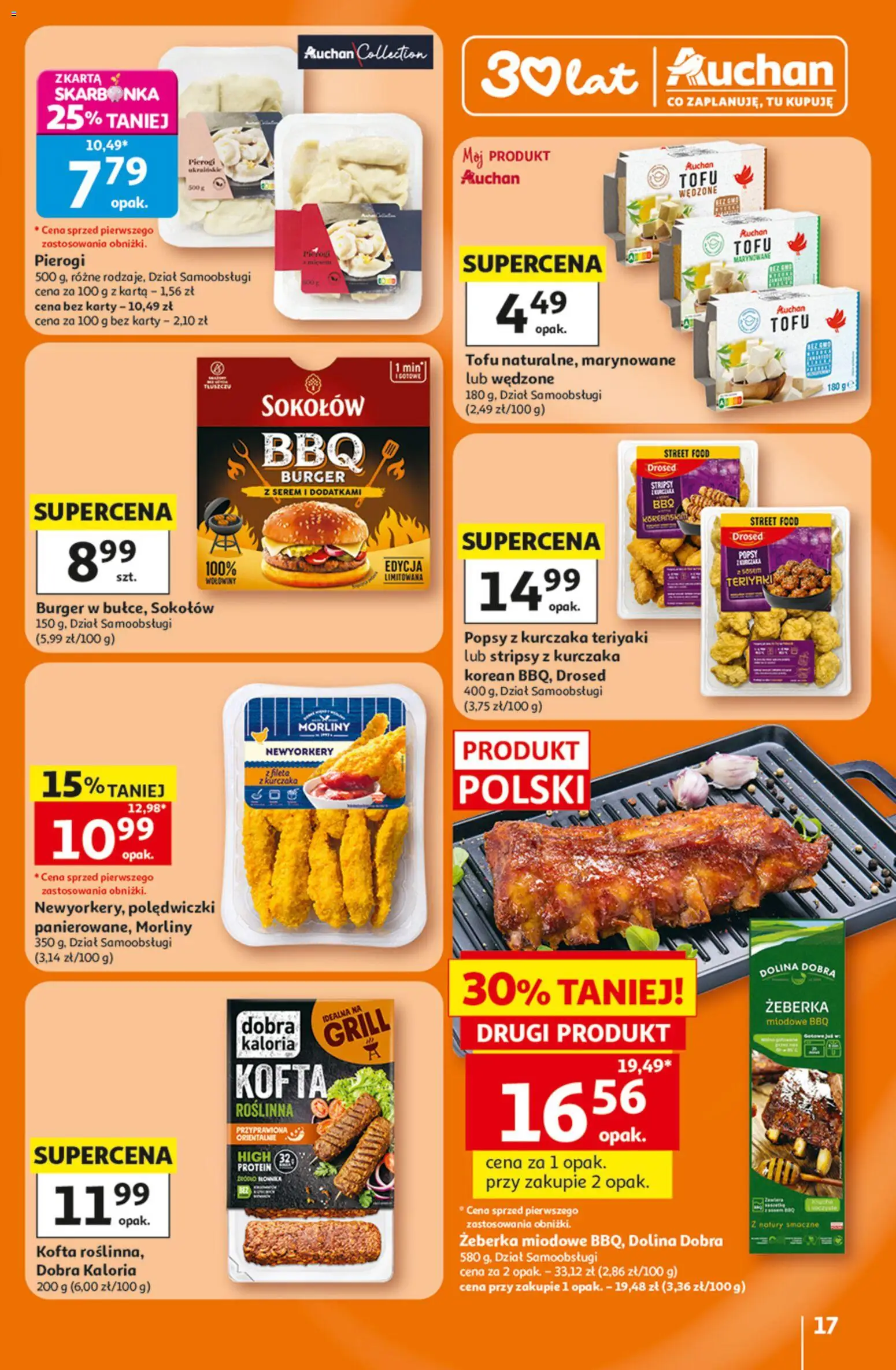 Auchan gazetka - 30 Lat Hipermarket od 23.07.2026 | Strona: 17 | Produkty: Karta, Pierogi, Grill, Tofu