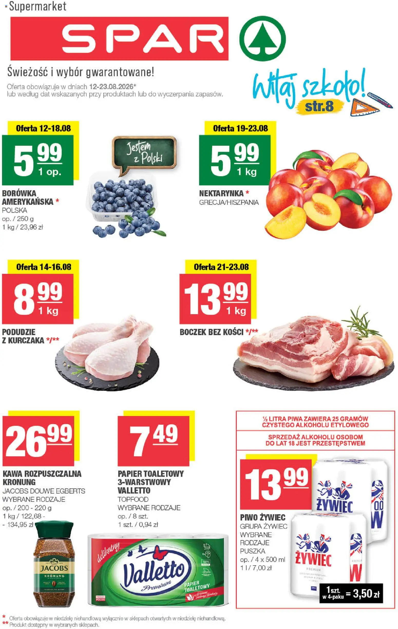 Spar gazetka od 12.08.2026 | Strona: 1 | Produkty: Nektarynka, Papier toaletowy, Jacobs, Kawa