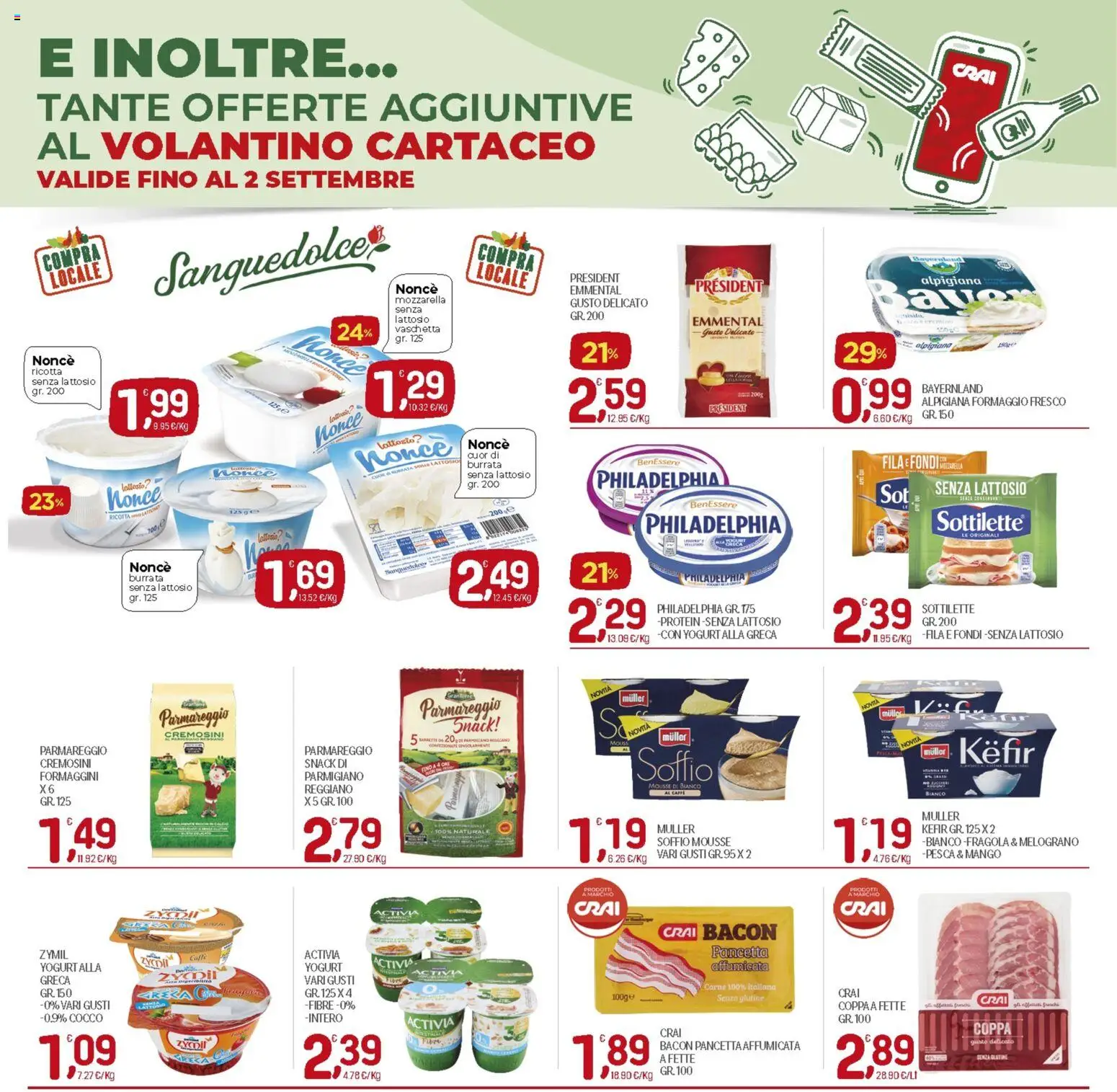 Volantino CRAI del 20/08/2026 | Pagina: 20 | Prodotti: Formaggio, Pesca, Formaggio fresco, Parmigiano
