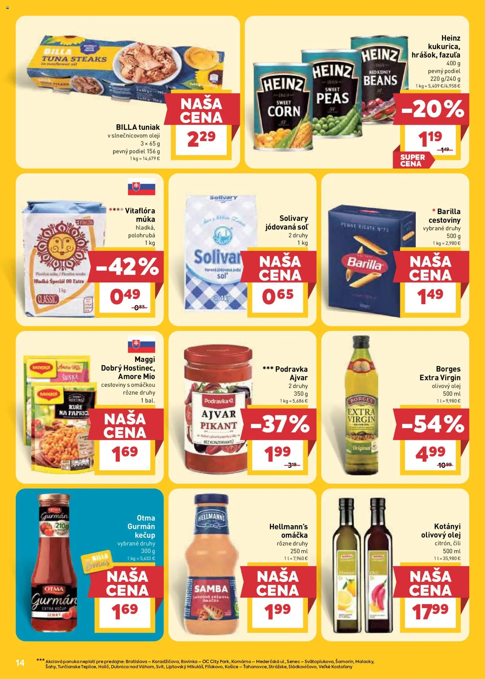 Nové Billa akcie – leták je platný od 05.08.2026 | Strana: 14 | Produkty: Šunka, Fazuľa, Múka, Omáčka