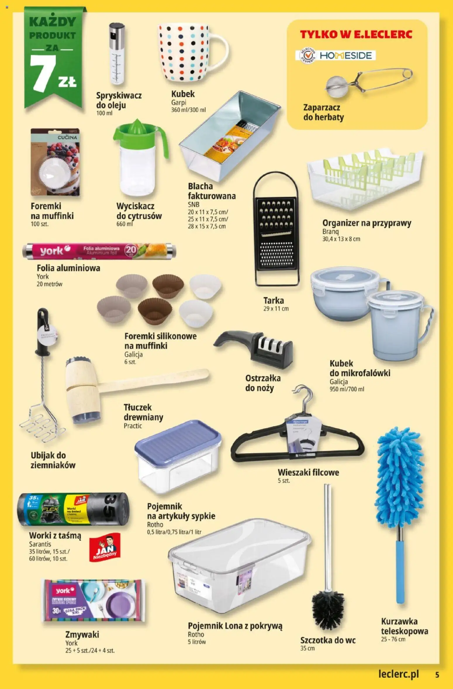 E.Leclerc gazetka od 08.09.2026 | Strona: 5 | Produkty: Worki na śmieci, Tarka, Wieszaki, Muffinki