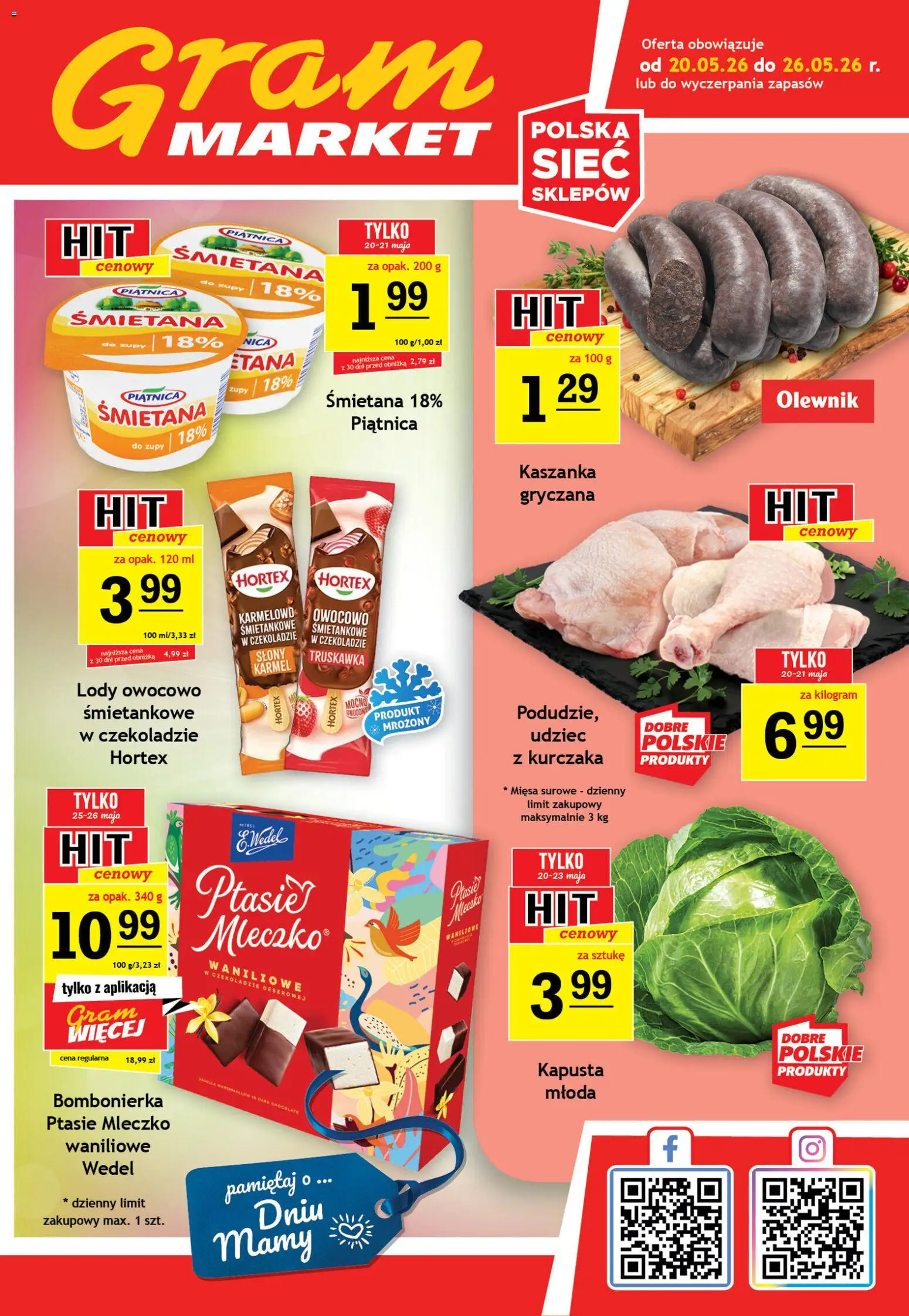 Gram Market gazetka od 20.05.2026 | Strona: 1 | Produkty: Bombonierka, Ptasie mleczko, Śmietana, Lody