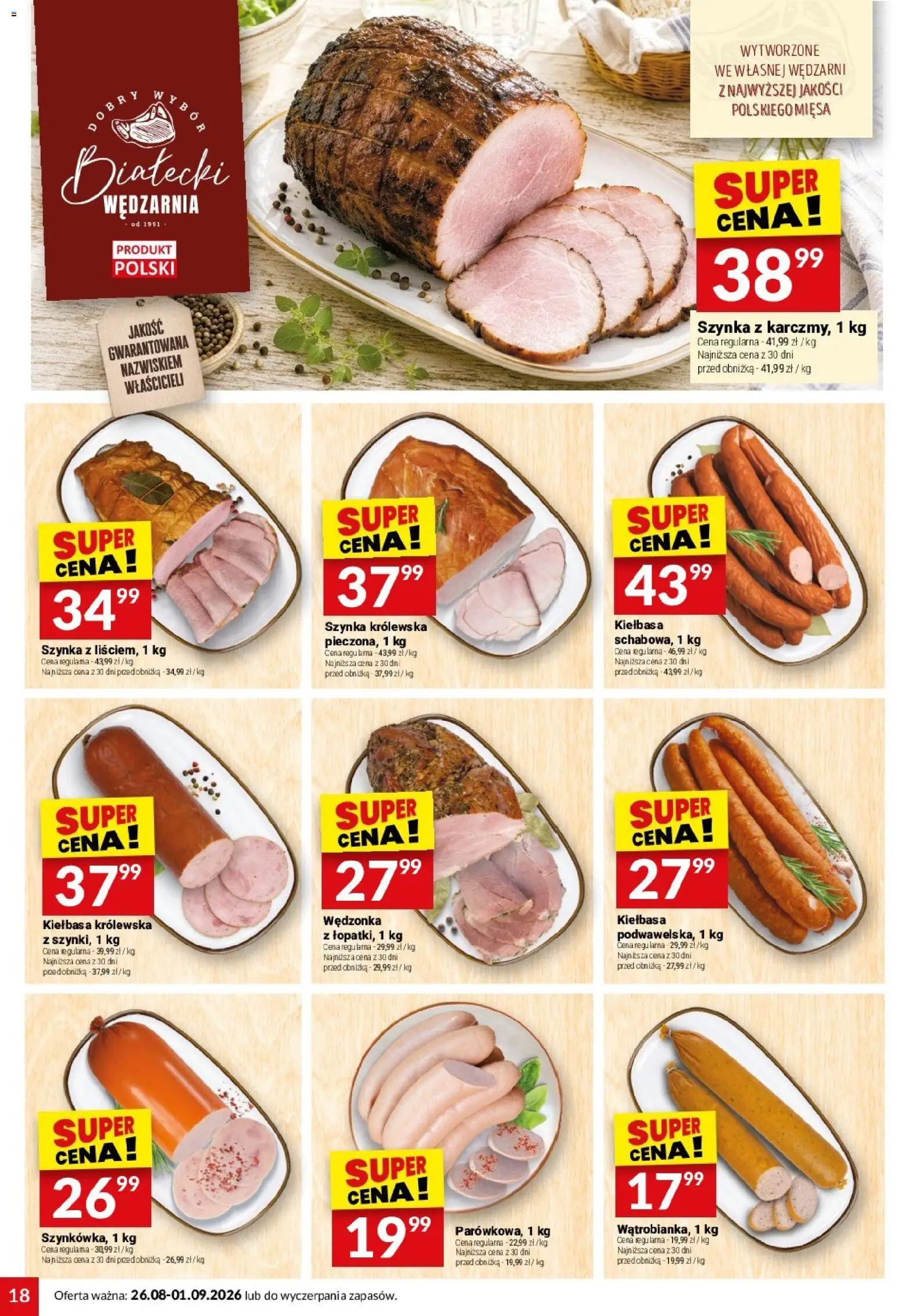 Twój Market gazetka od 26.08.2026 | Strona: 18 | Produkty: Kiełbasa, Szynka
