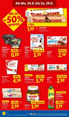 Lidl Prospekt Düsseldorf ab 24.08.2026 gültig | Seite: 20 | Produkte: Raffaello, Kinder schokolade, Pudding, Nutella