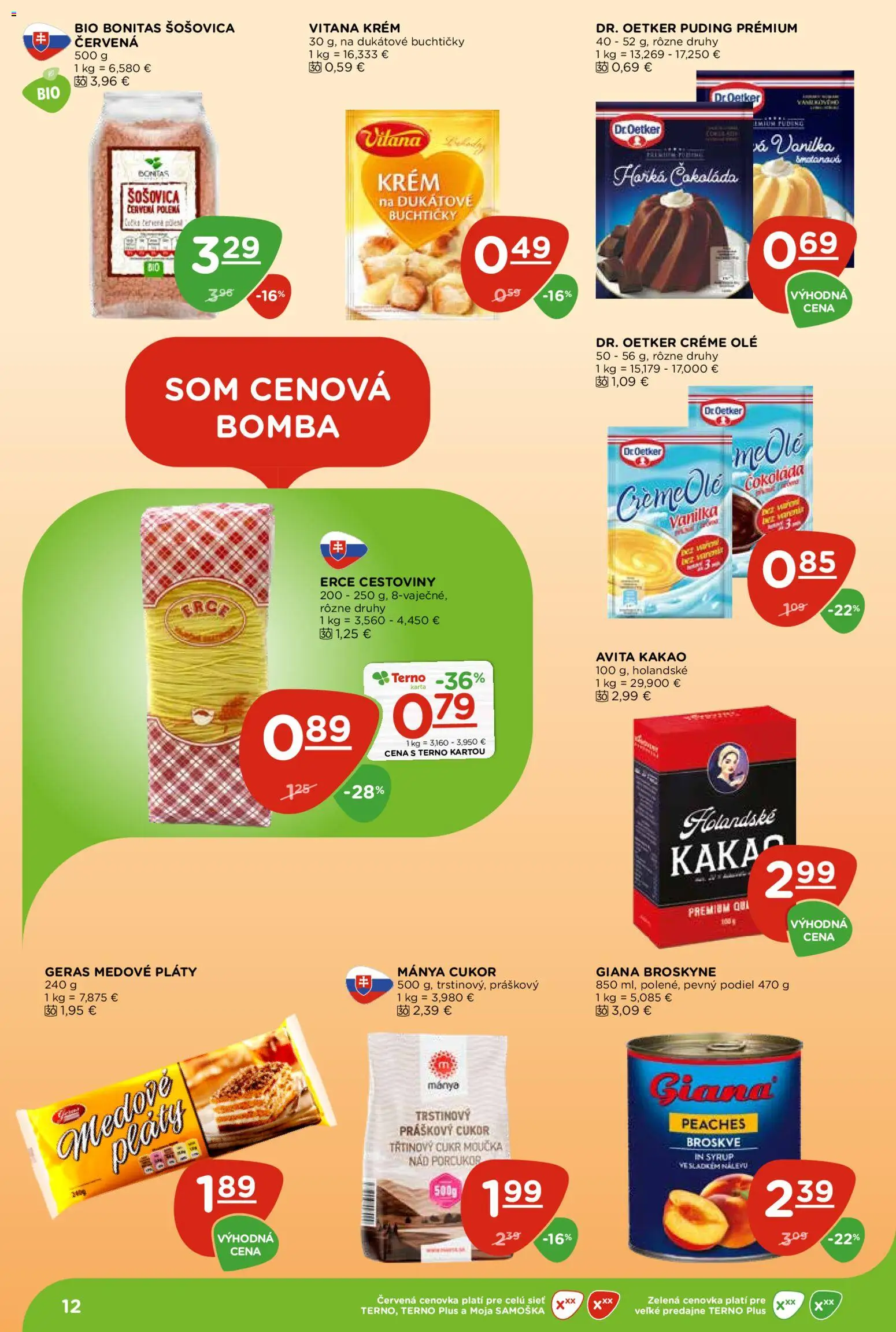 Nové Terno akcie – leták je platný od 28.05.2026 | Strana: 12 | Produkty: Cestoviny, Šošovica, Krém, Broskyne