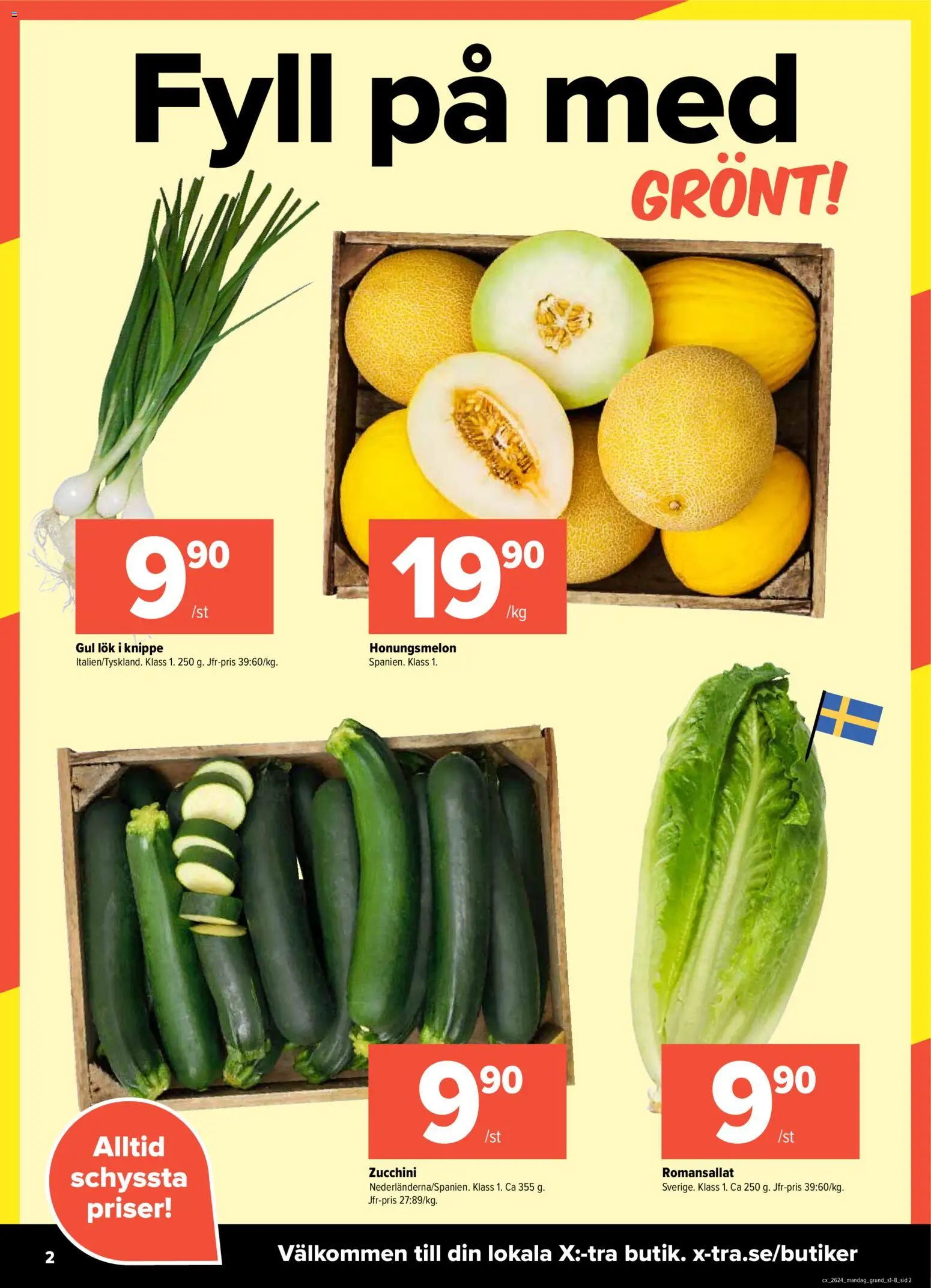 Coop X:-TRA reklamblad aktuell från 08.06.2026 | Sida: 2 | Produkter: Honungsmelon, Gul lök, Zucchini