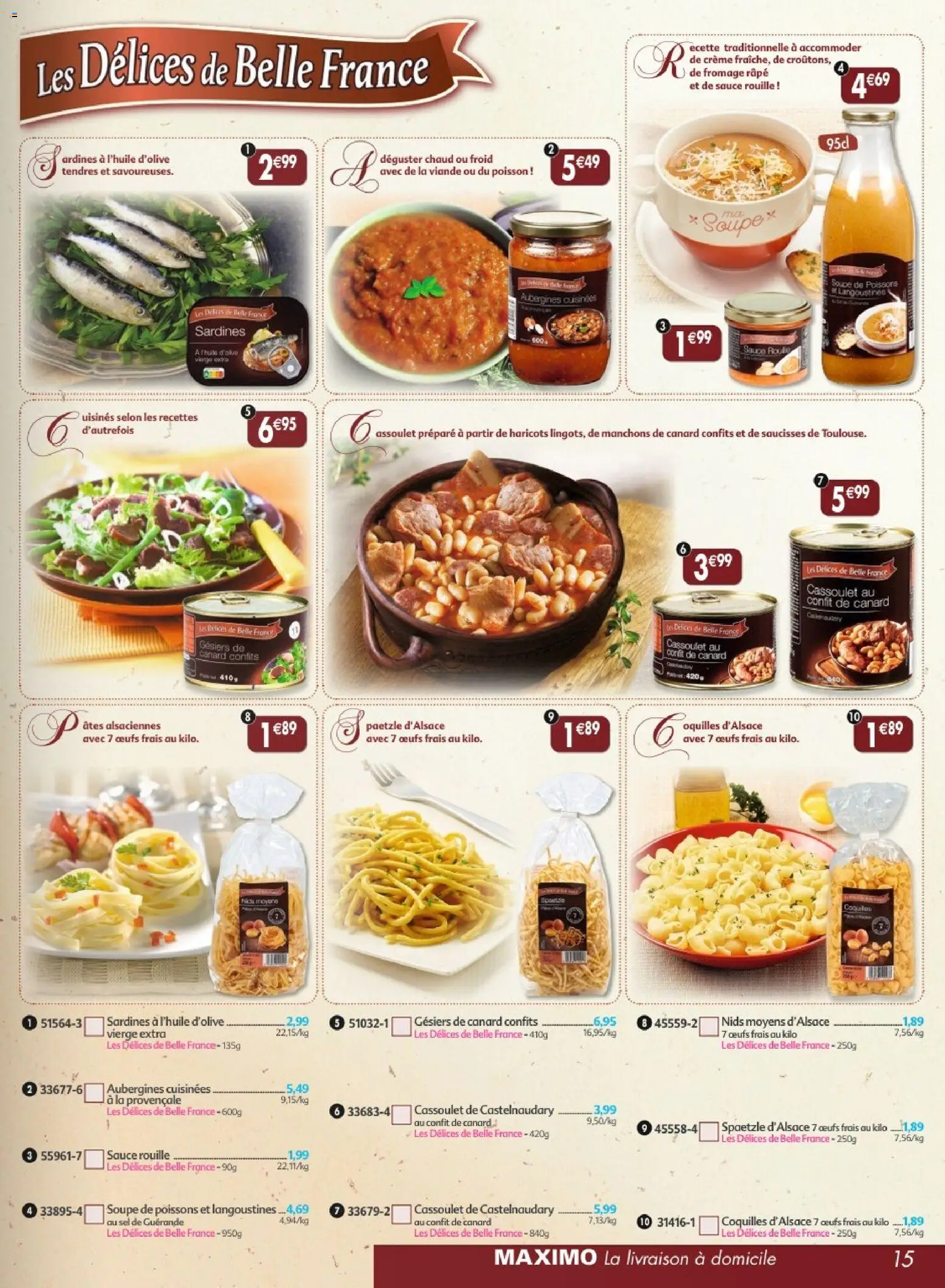 {H1} | Page: 15 | Produits: Soupe, Sardines, Fromage râpé, Poisson