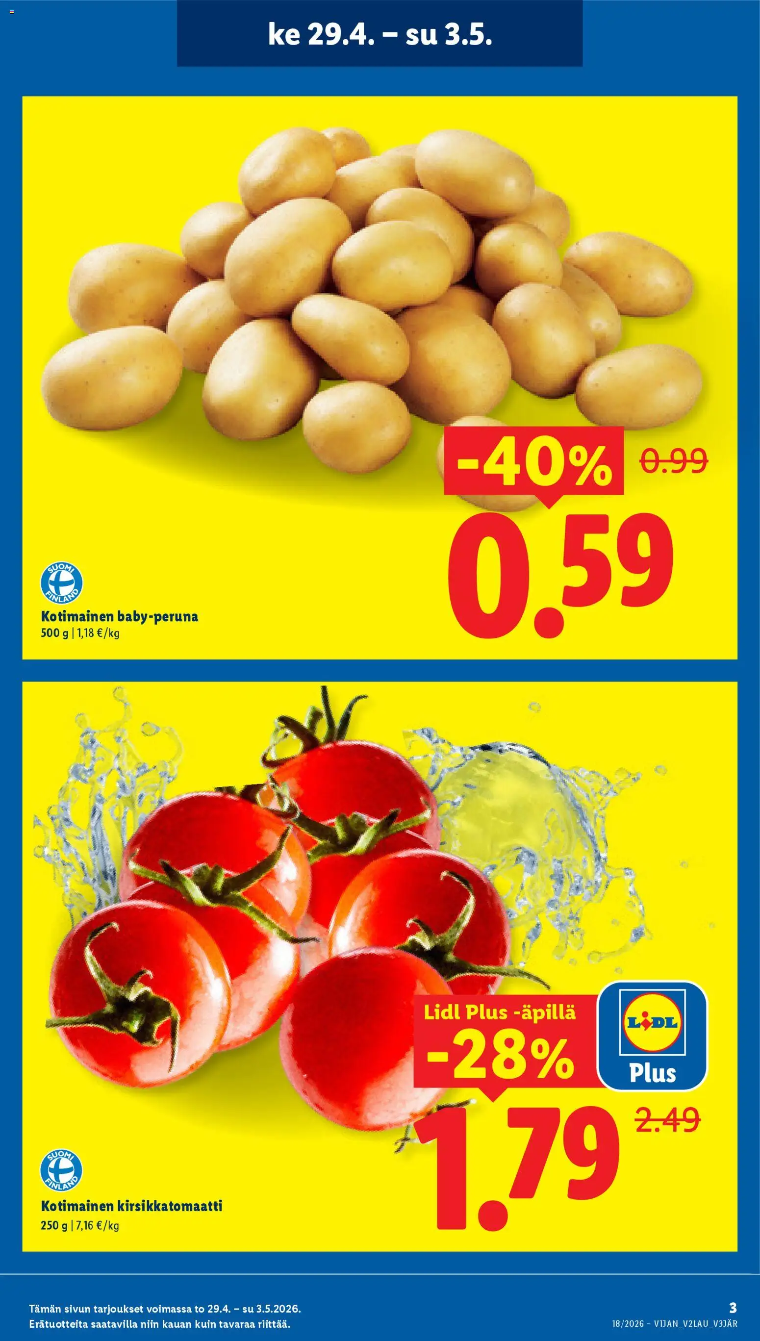 Lidl tarjoukset - Helsinki – voimassa 29.04.2026 alkaen | Sivu: 3 | Tuotteet: Kirsikkatomaatti