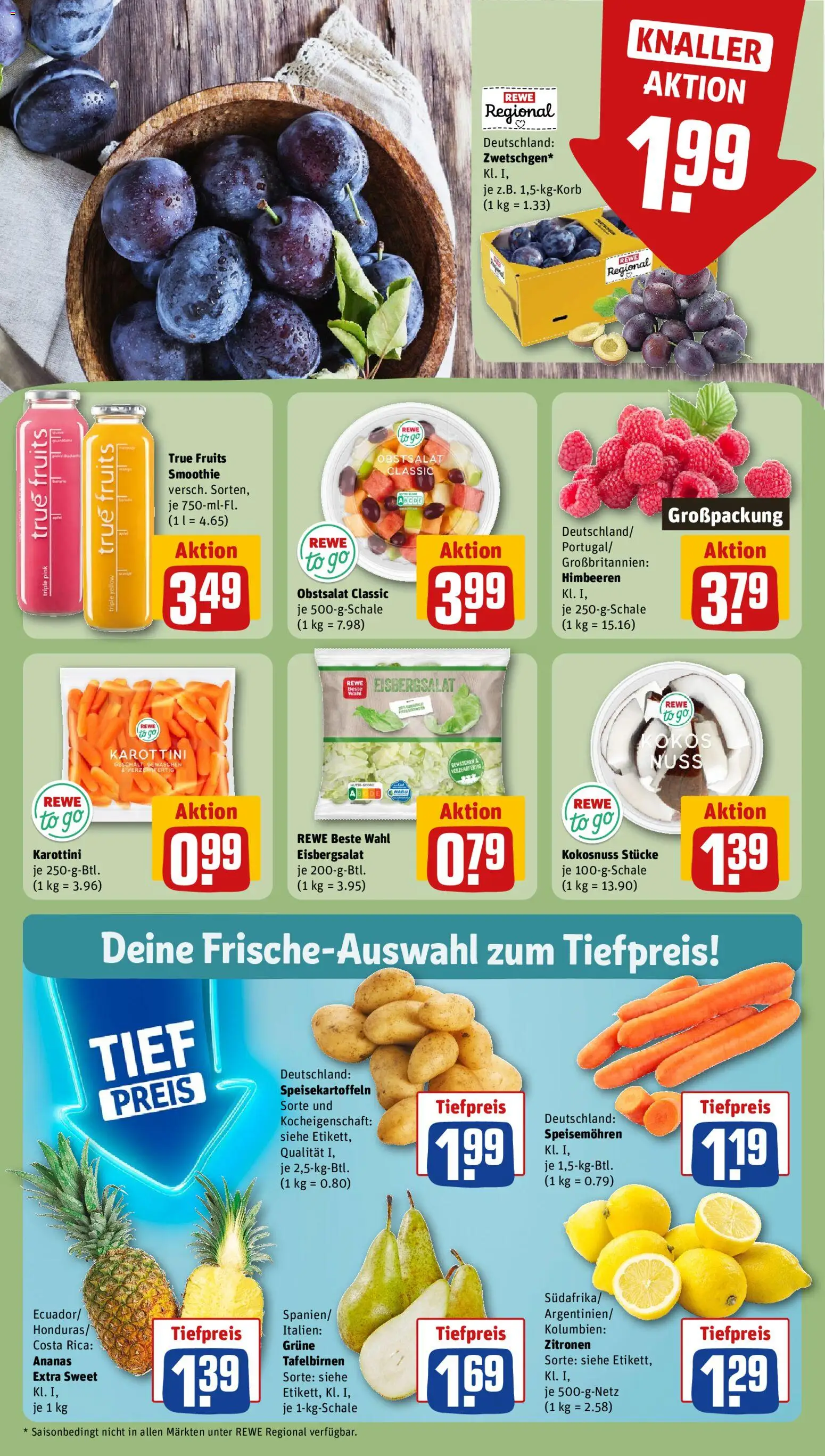 Rewe Prospekt – gültig ab 17.08.2026 | Seite: 8 | Produkte: Himbeeren, Ananas, Eisbergsalat, Zitronen