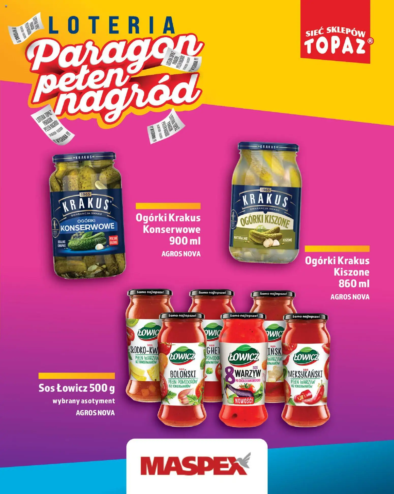Topaz gazetka - Loteria Paragonowa od 24.08.2026 | Strona: 57 | Produkty: Kiszone ogórki, Pomidor, Sos, Ogórki konserwowe