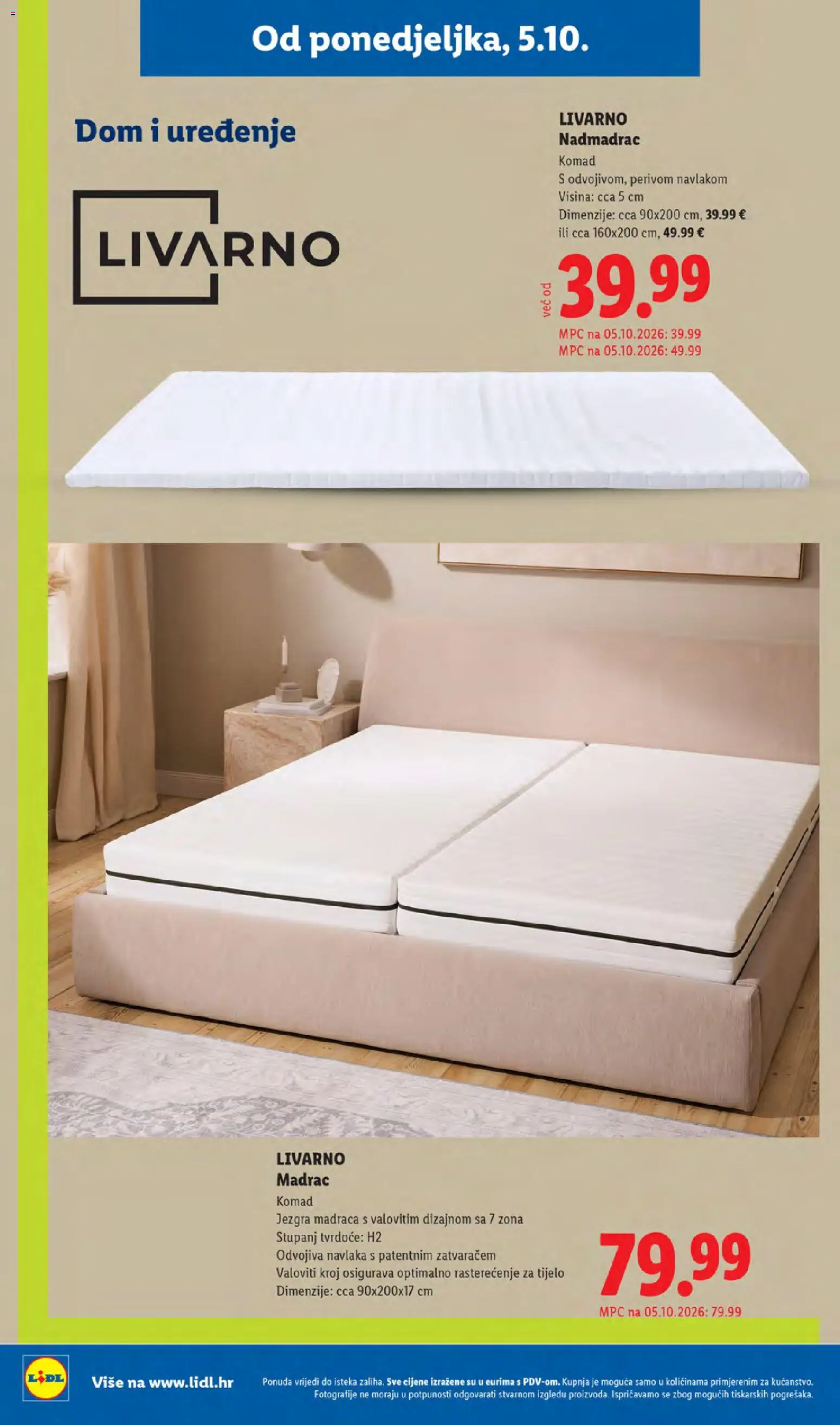 Lidl katalog | vrijedi od 05.10.2026 | Stranica: 38 | Proizvodi: Madrac, Nadmadrac