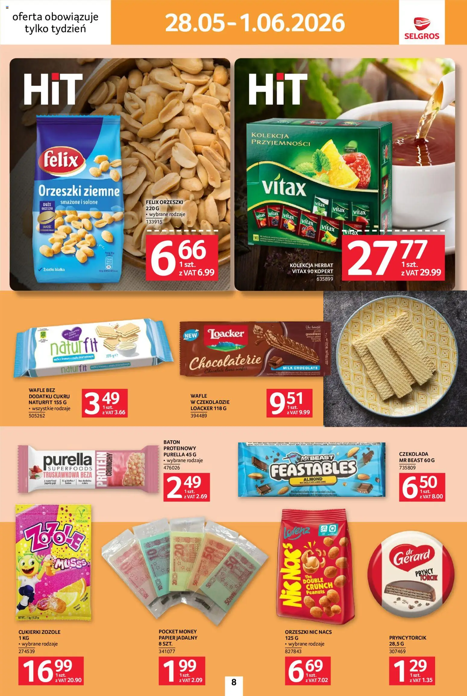 Selgros cash&carry gazetka - Jeszcze więcej super promocji od 28.05.2026 | Strona: 8 | Produkty: Cukierki zozole, Baton, Orzeszki ziemne, Czekolada