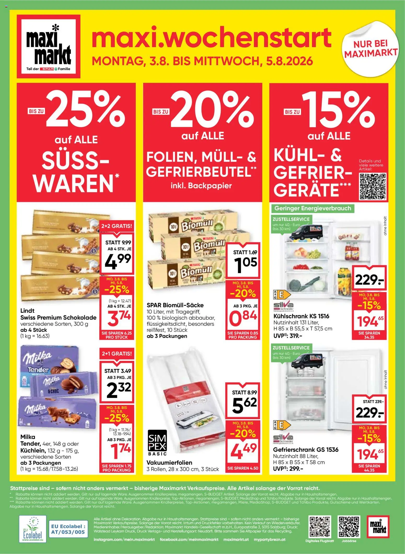 Maximarkt Flugblatt gültig ab 30.07.2026 | Seite: 24 | Produkte: Kühlschrank, Gefrierschrank, Schokolade