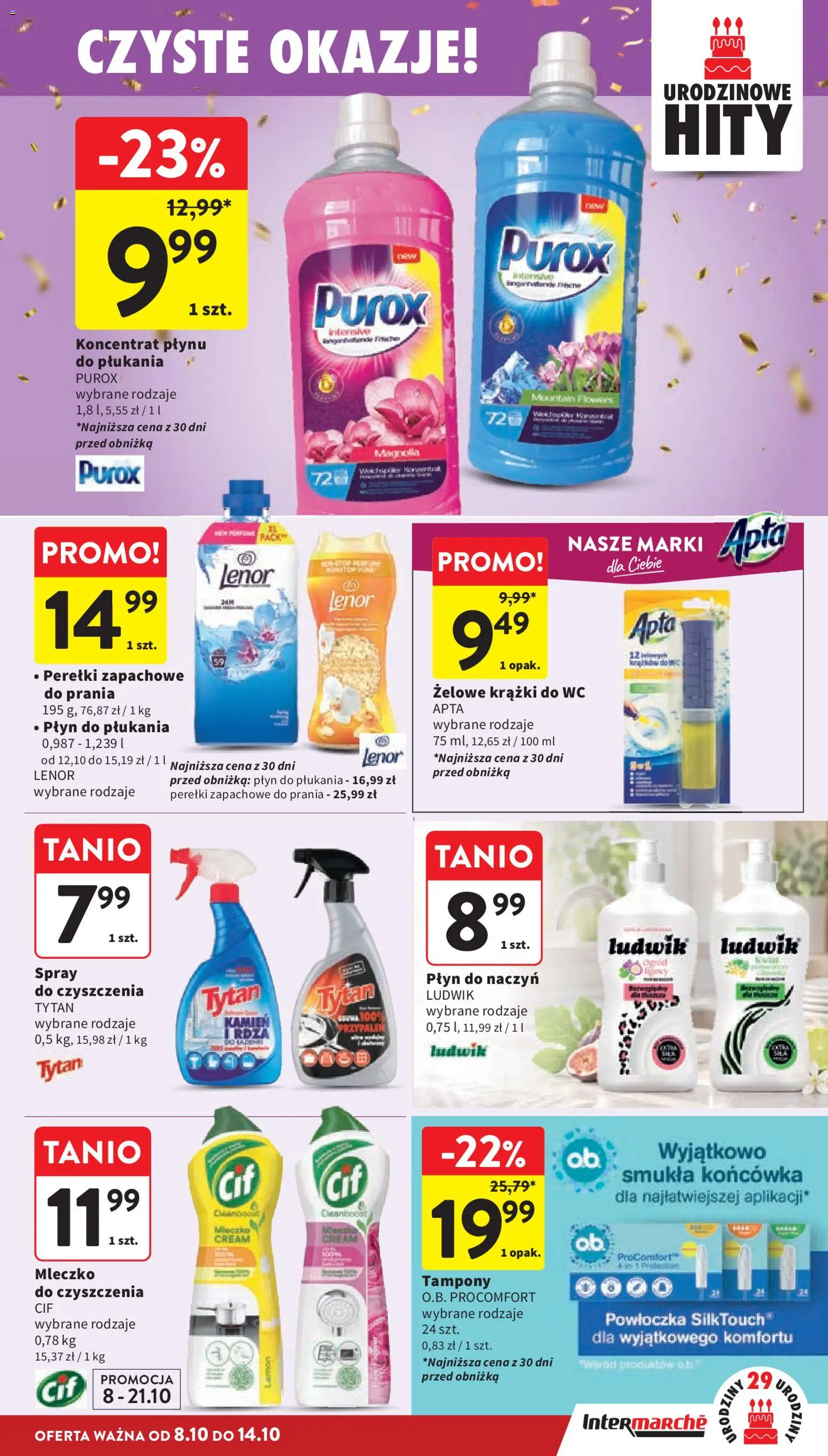 Intermarche gazetka od 08.10.2026 | Strona: 41 | Produkty: Płyn do płukania, Tampony, Perełki zapachowe do prania, Purox