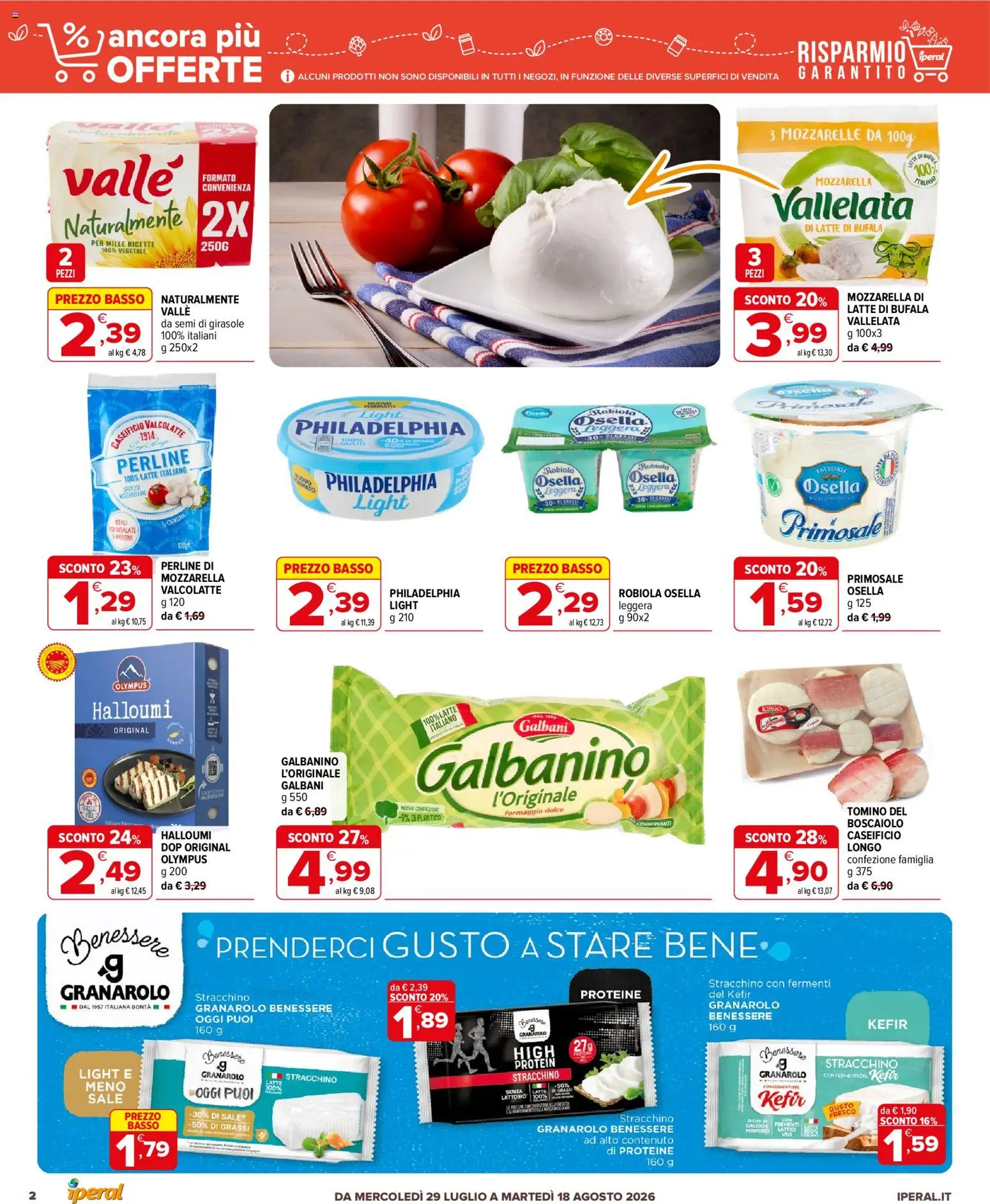 Volantino Iperal del 29/07/2026 | Pagina: 2 | Prodotti: Sale, Mozzarella, Formaggio, Robiola