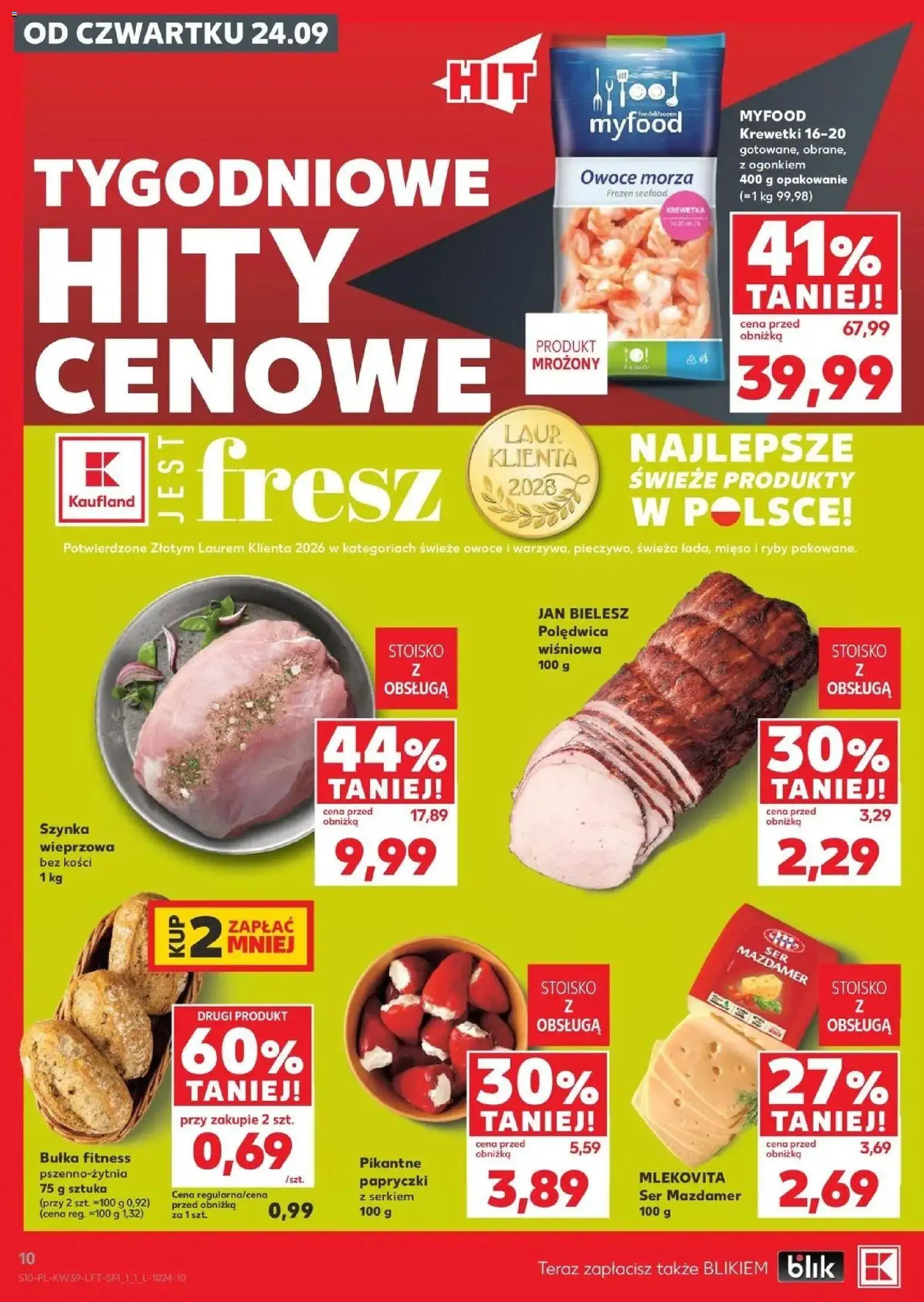 Kaufland gazetka od 24.09.2026 | Strona: 10 | Produkty: Krewetki, Szynka wieprzowa, Bułka, Owoce morza