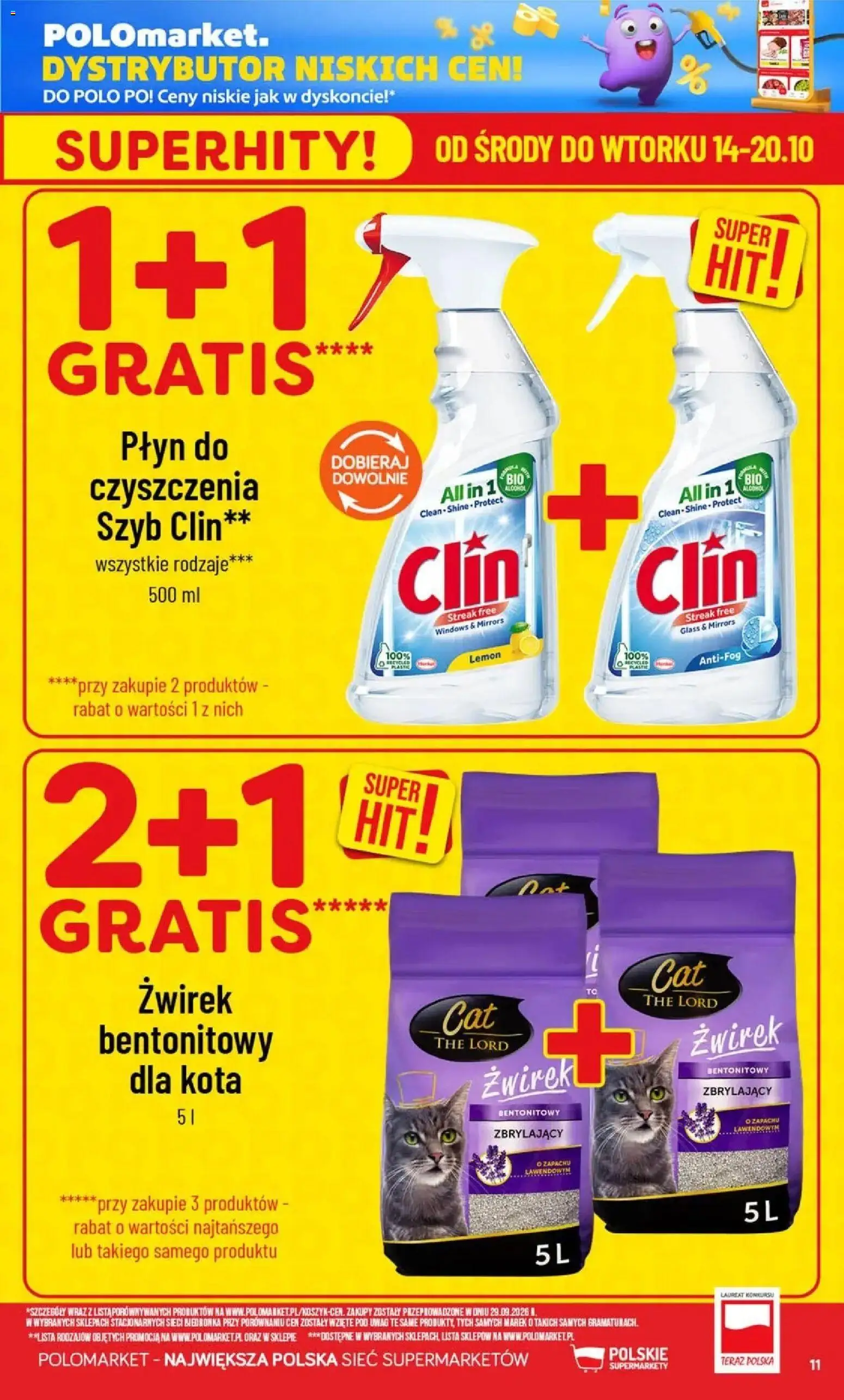 Nowa POLOmarket gazetka od jutra 14.10.2026 | Strona: 11 | Produkty: Żwirek dla kota, Żwirek bentonitowy