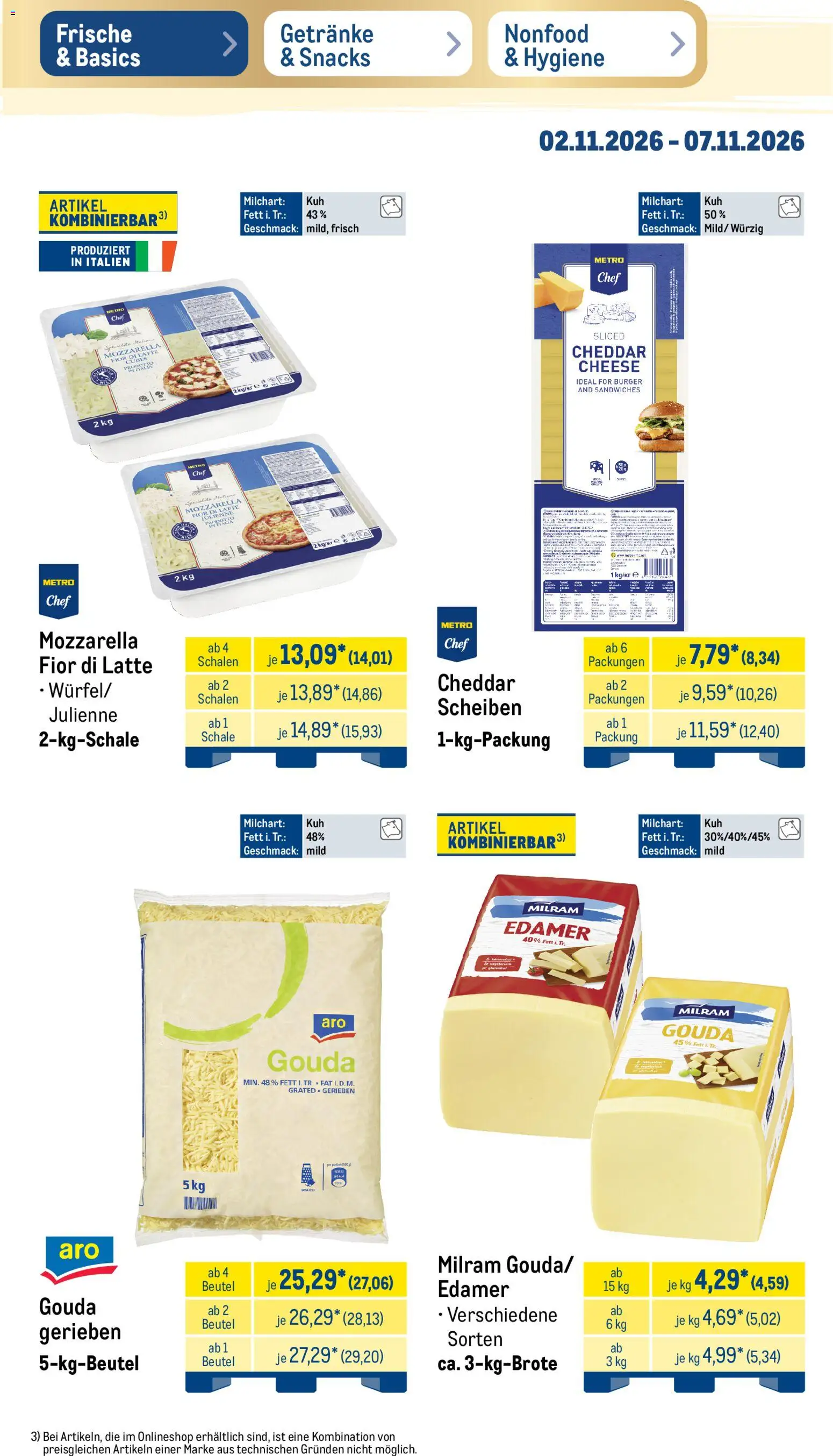 Metro Black Friday – gültig ab 02.11.2026 | Seite: 15 | Produkte: Mozzarella, Gouda, Burger, Milram