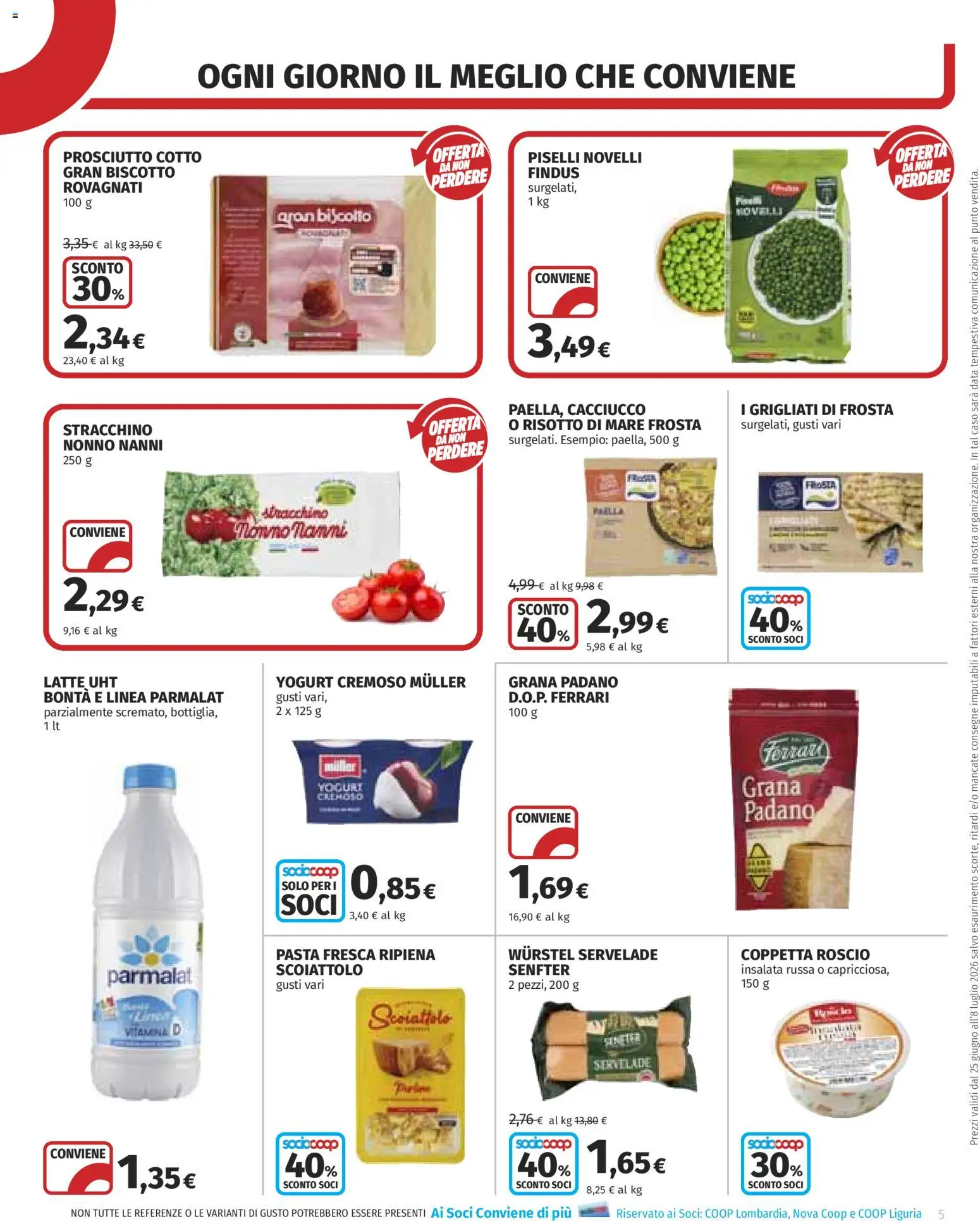 Volantino COOP del 25/06/2026 | Pagina: 5 | Prodotti: Pasta, Wurstel, Data, Stracchino